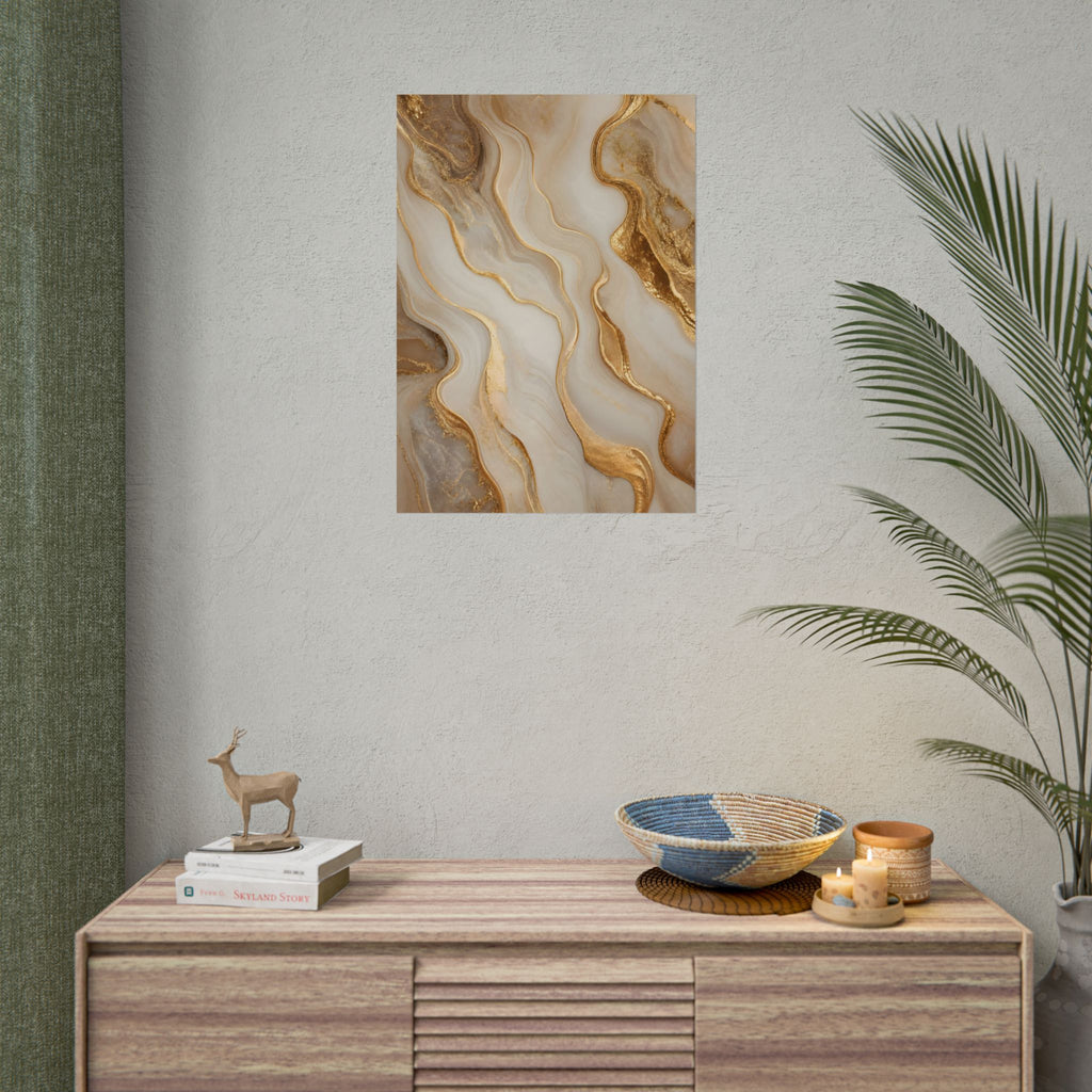 Rolled Poster – Gold Marble Abstract Wall Art, Luxe Swirl Print for Living Room & Office