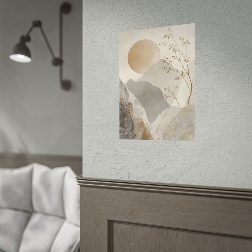 Neutral Minimalist Mountain Sun Rolled Poster