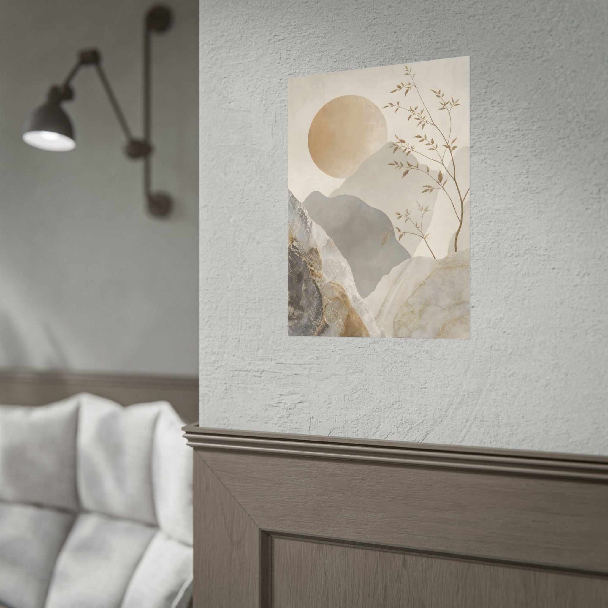 Neutral Minimalist Mountain Sun Rolled Poster