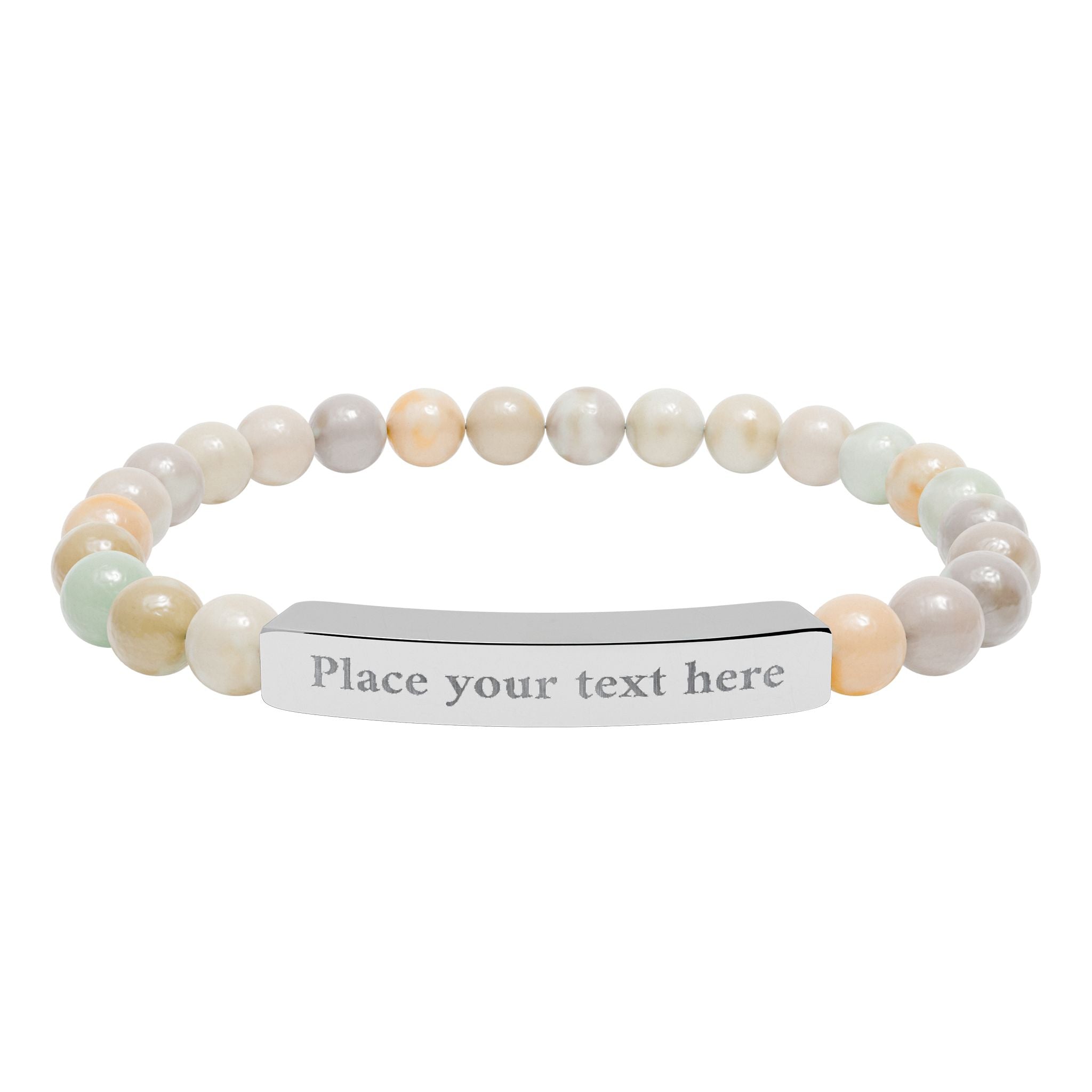 Personalized Natural Stone Bead Bracelet with Custom Engraved Bar | Customizable Message Jewelry Gift