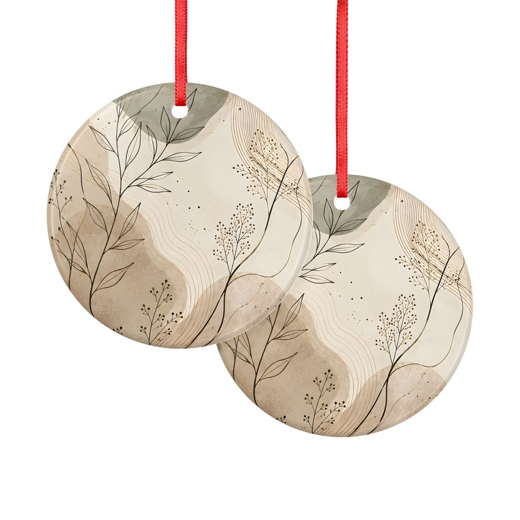 Botanical Ceramic Ornament — Neutral Boho Holiday Decoration