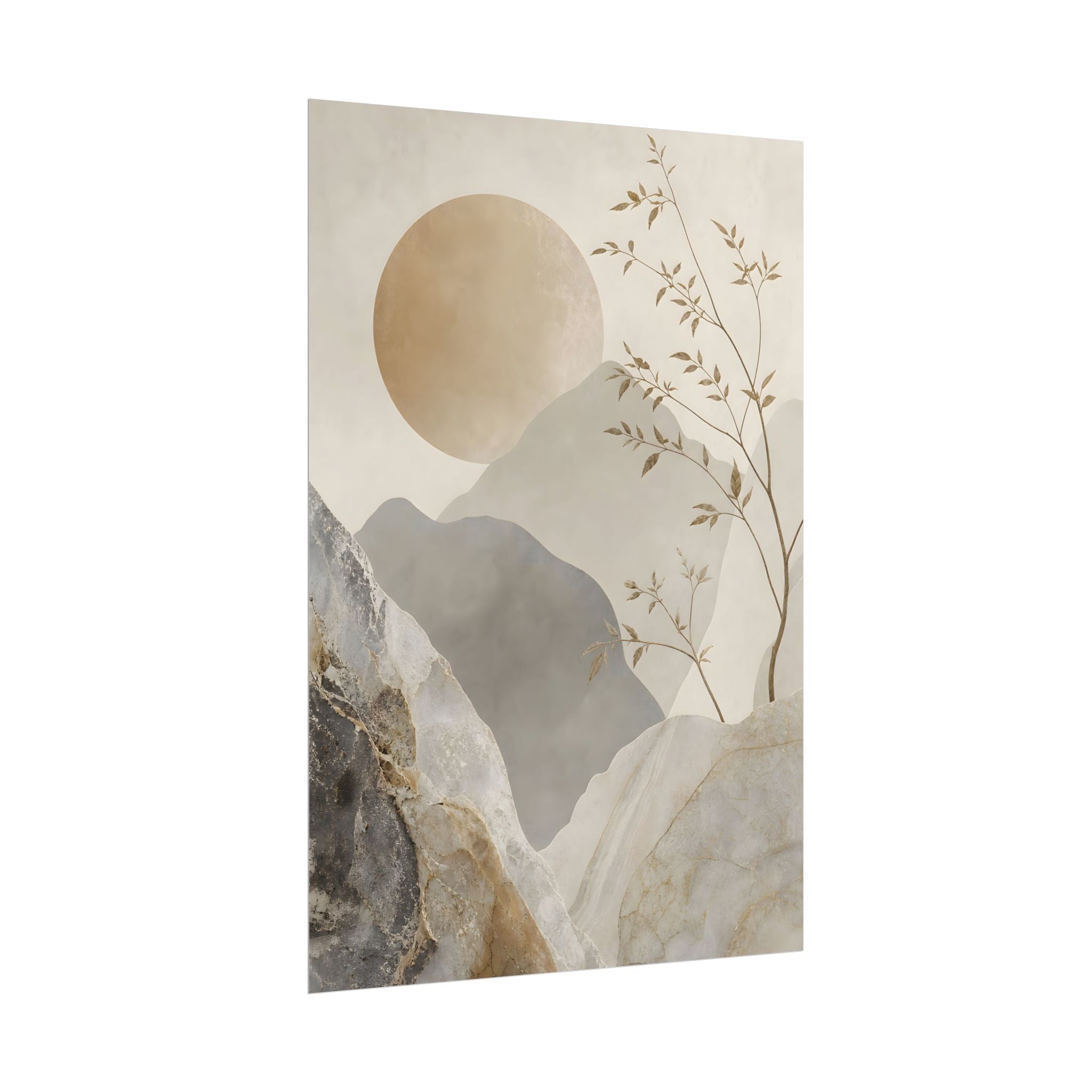 Neutral Minimalist Mountain Sun Rolled Poster