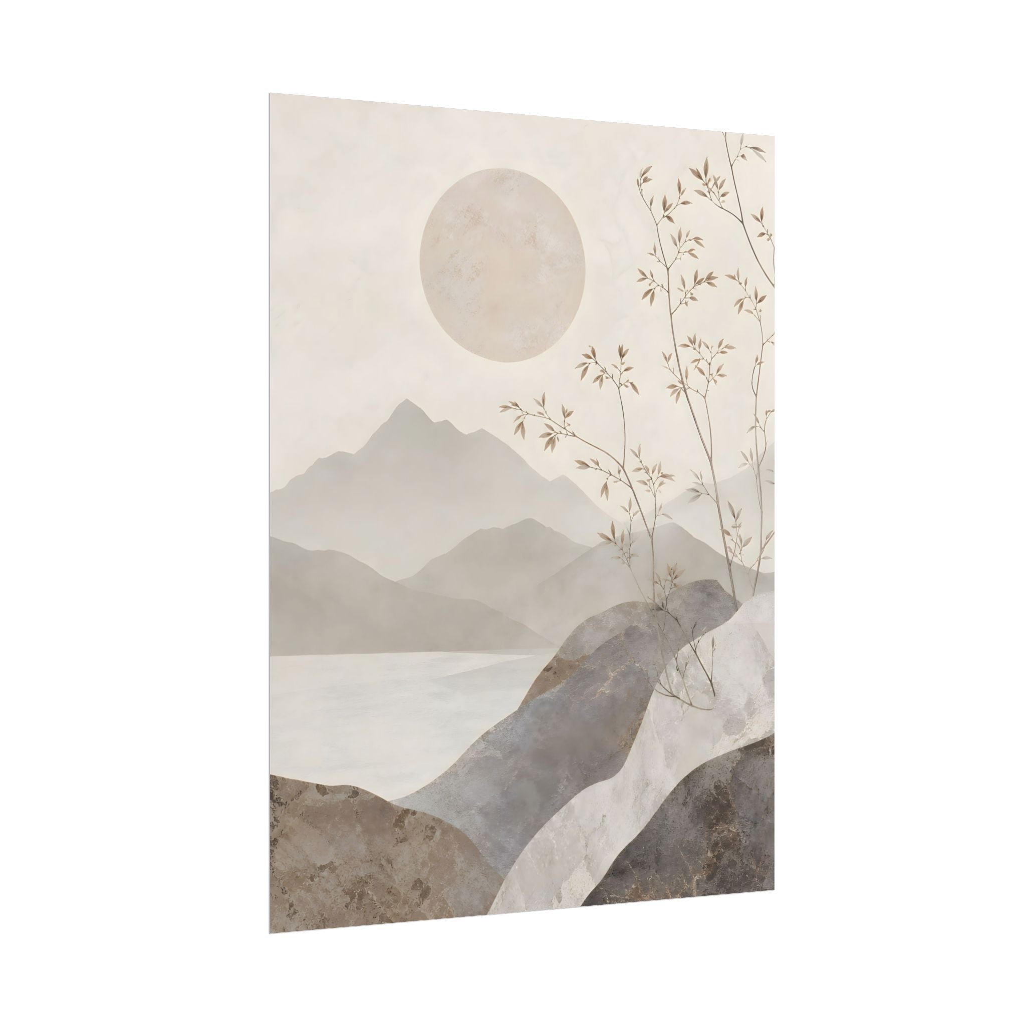 Rolled Poster — Serene Ink Mountain Landscape Wall Art