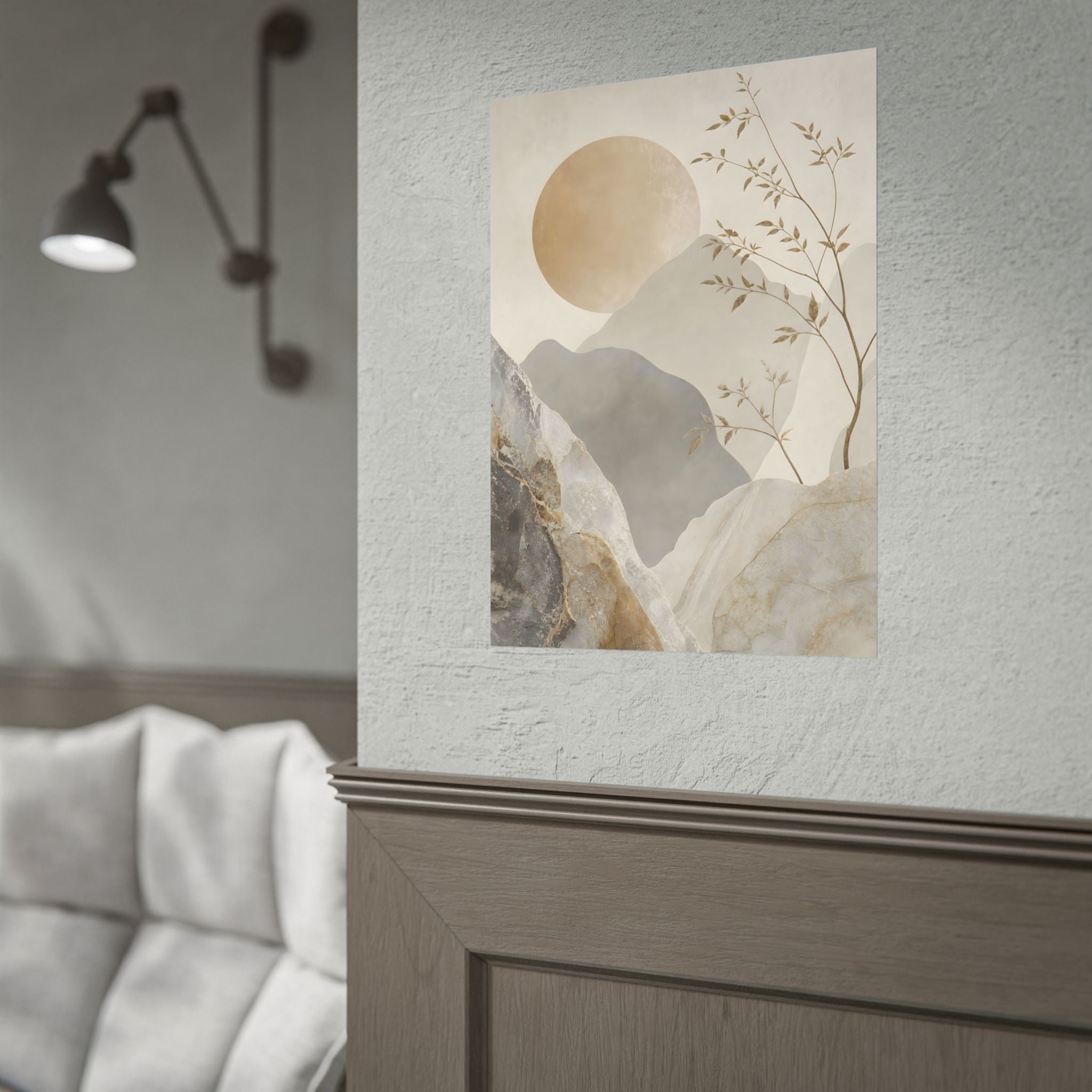 Neutral Minimalist Mountain Sun Rolled Poster
