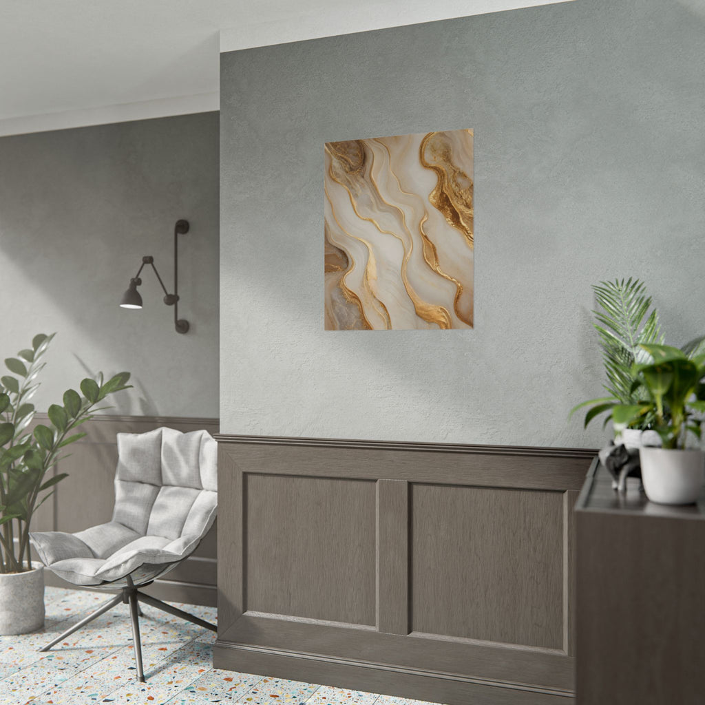 Rolled Poster – Gold Marble Abstract Wall Art, Luxe Swirl Print for Living Room & Office