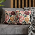 Floral Peony Canvas Pillowcase — Vintage Rose Square Throw Pillow Cover