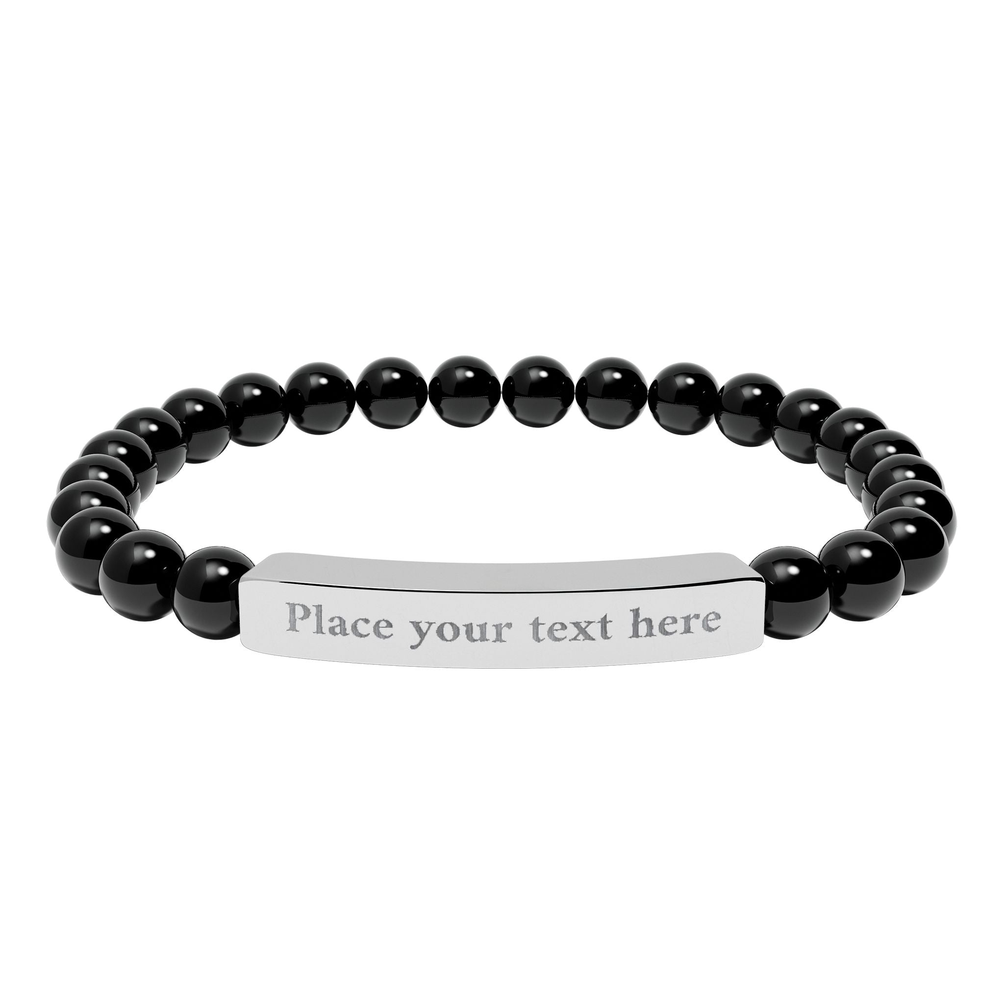 Personalized Natural Stone Bead Bracelet with Custom Engraved Bar | Customizable Message Jewelry Gift