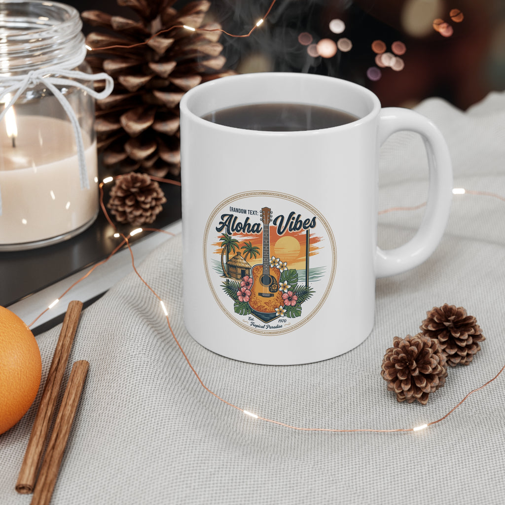 Aloha Vibes Mug — Tropical Guitar Sunset Coffee Cup