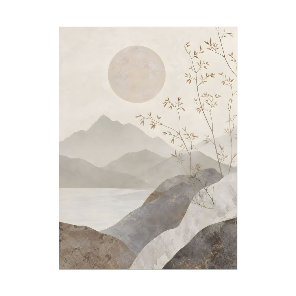 Rolled Poster — Serene Ink Mountain Landscape Wall Art