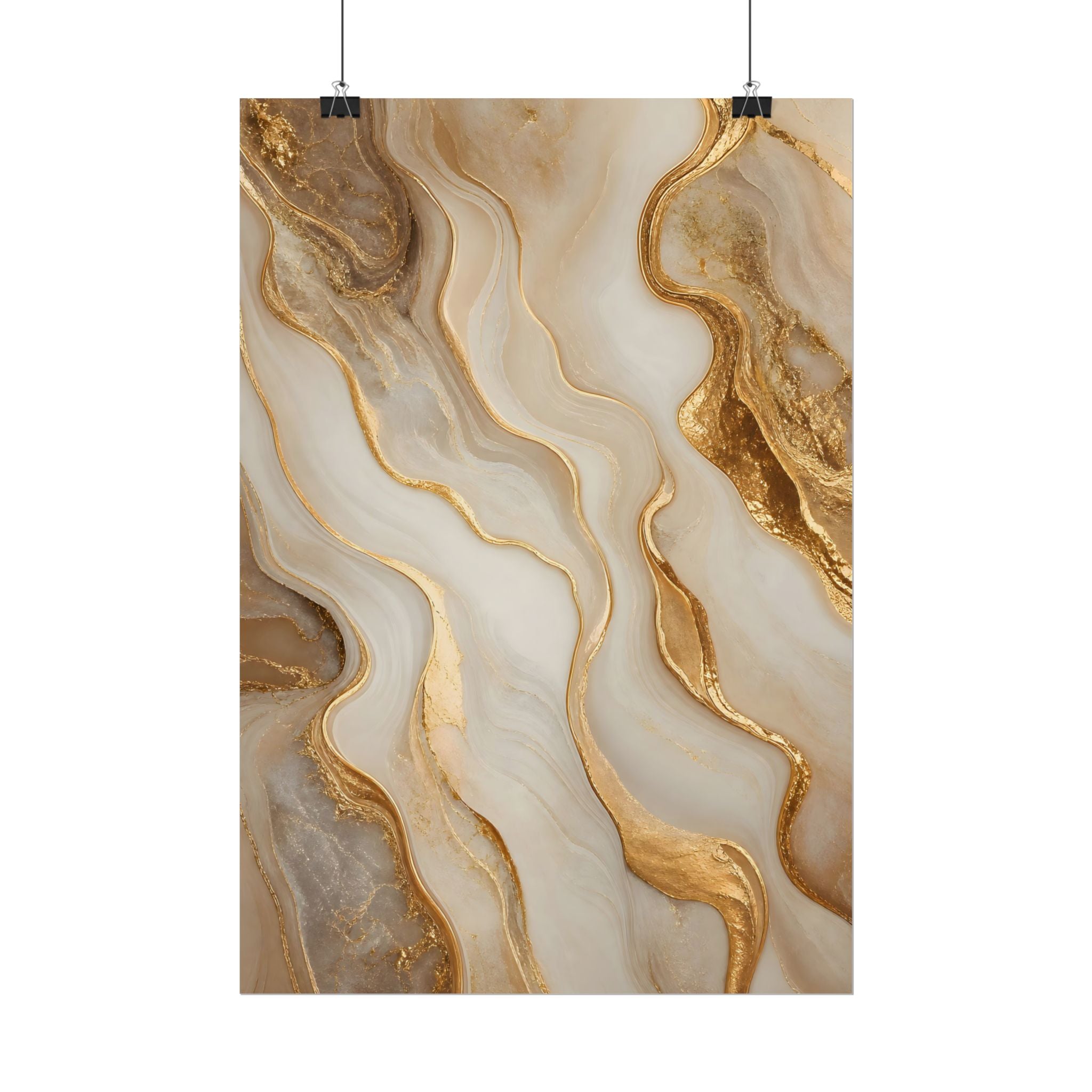 Rolled Poster – Gold Marble Abstract Wall Art, Luxe Swirl Print for Living Room & Office