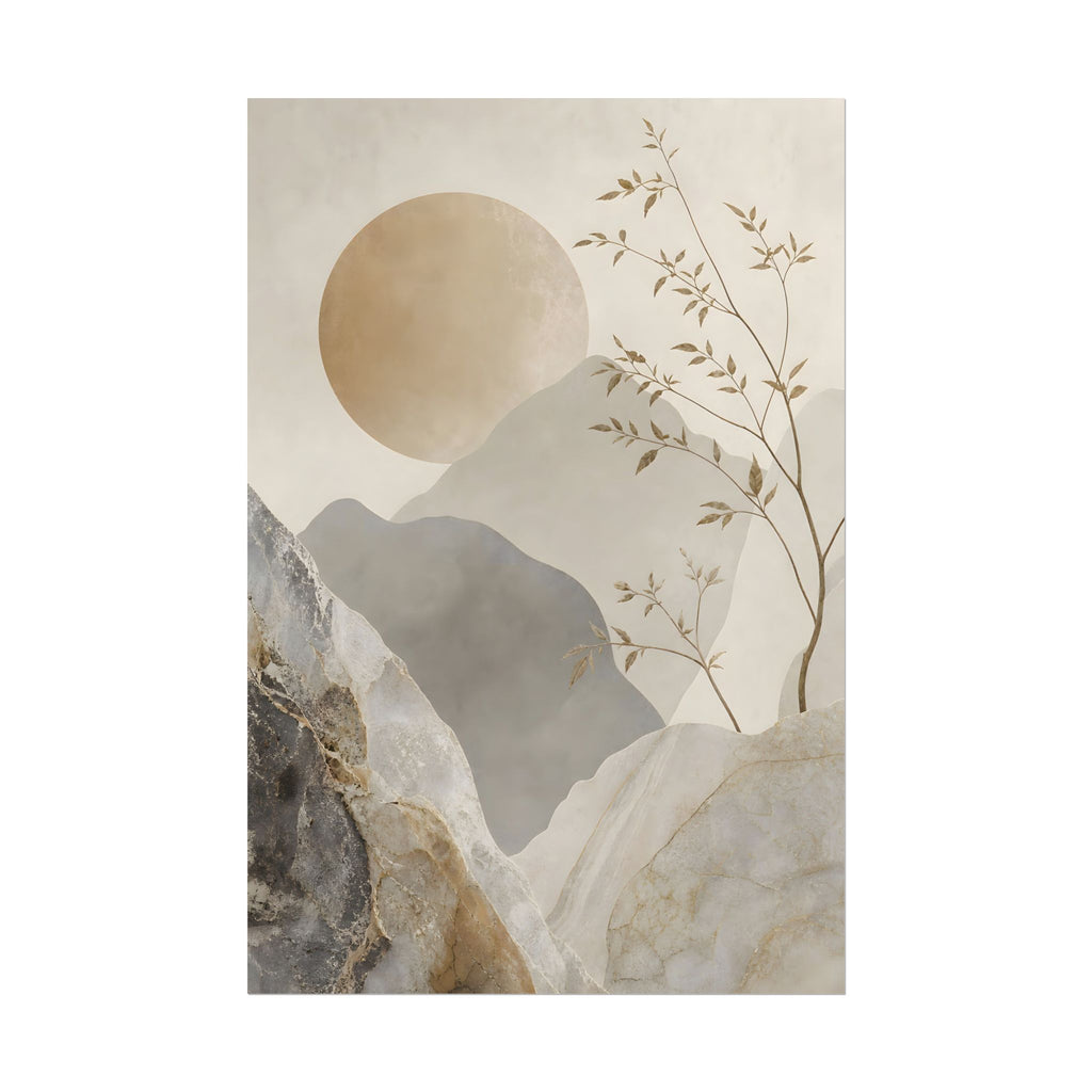 Neutral Minimalist Mountain Sun Rolled Poster