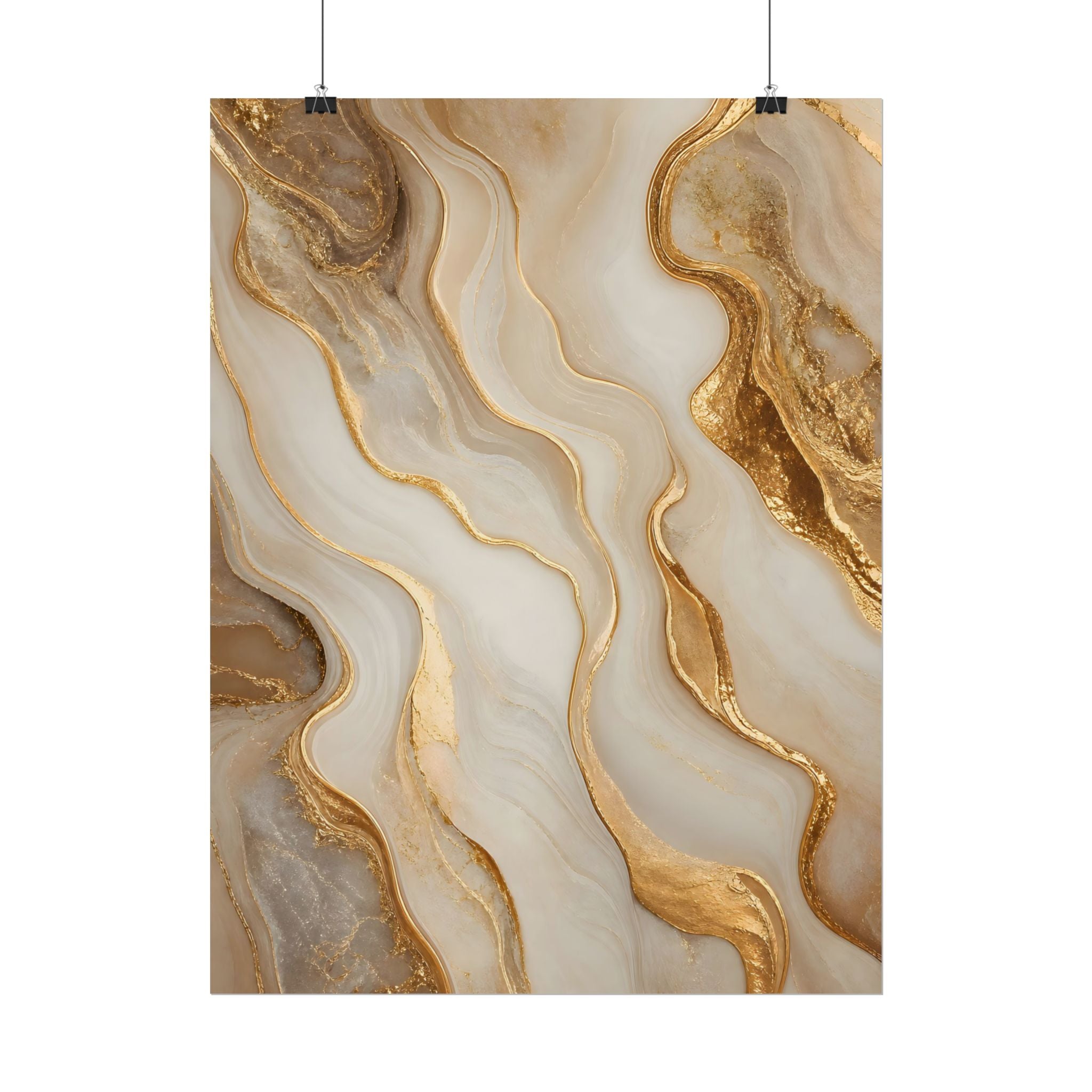 Rolled Poster – Gold Marble Abstract Wall Art, Luxe Swirl Print for Living Room & Office