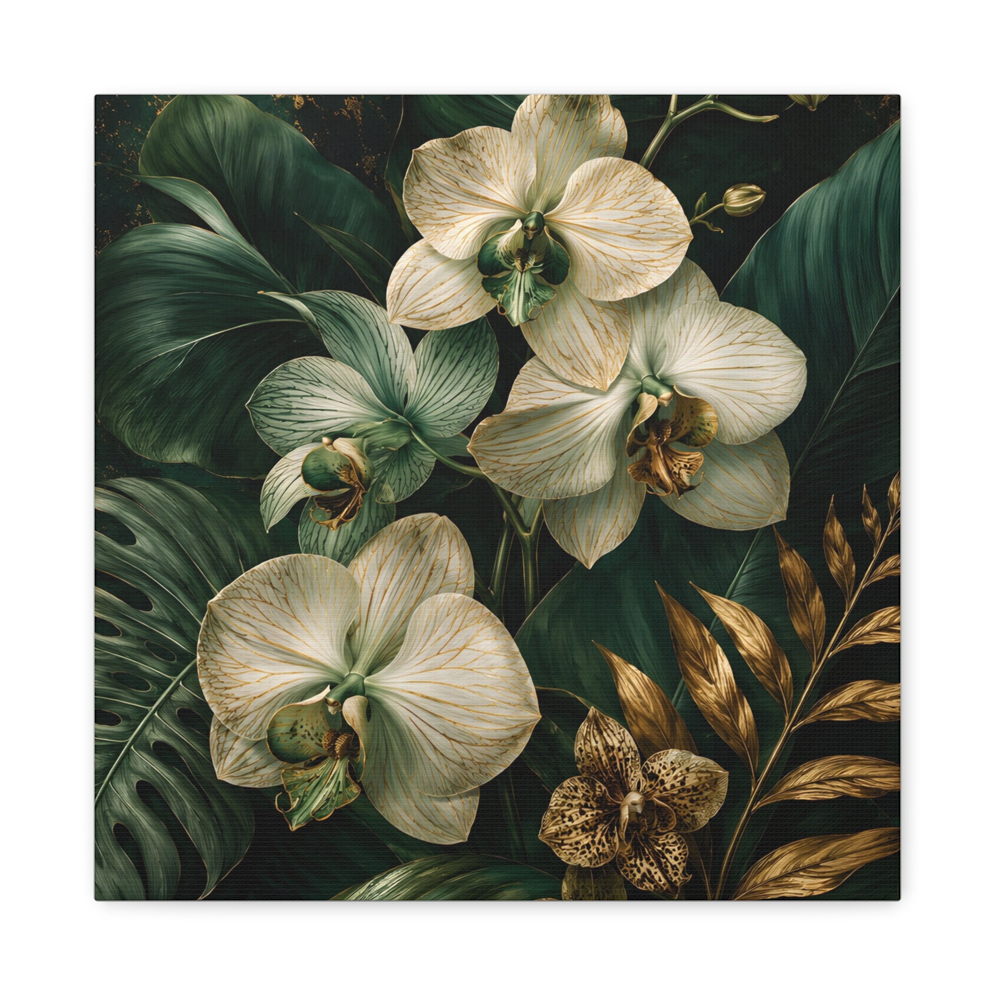 Orchid & Tropical Foliage Matte Canvas Print — Stretched Wall Art