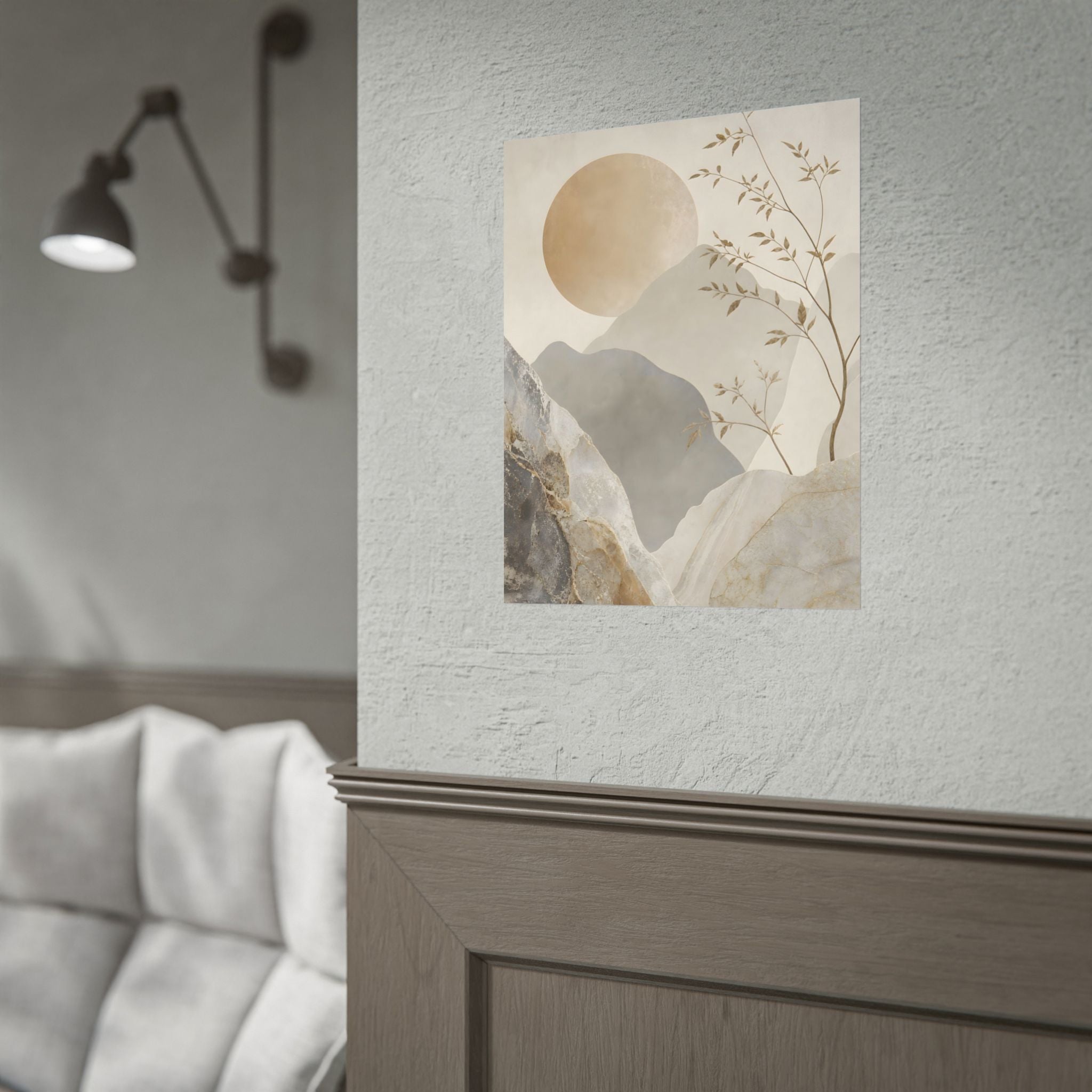 Neutral Minimalist Mountain Sun Rolled Poster