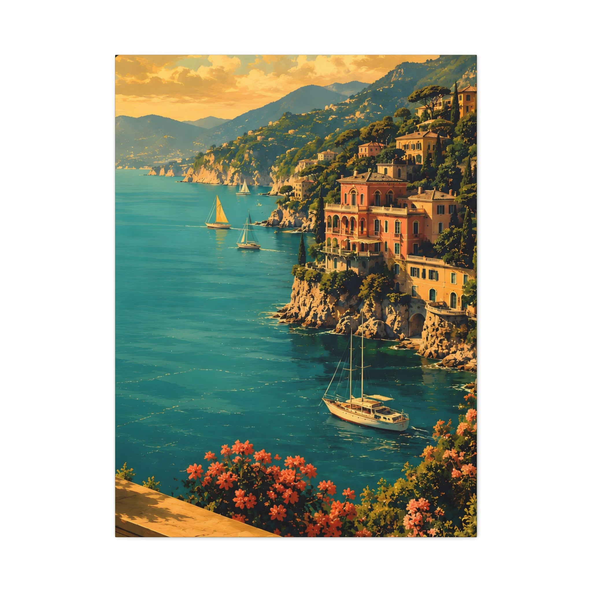 Mediterranean Coastal Canvas Print — Stretched Matte Wall Art