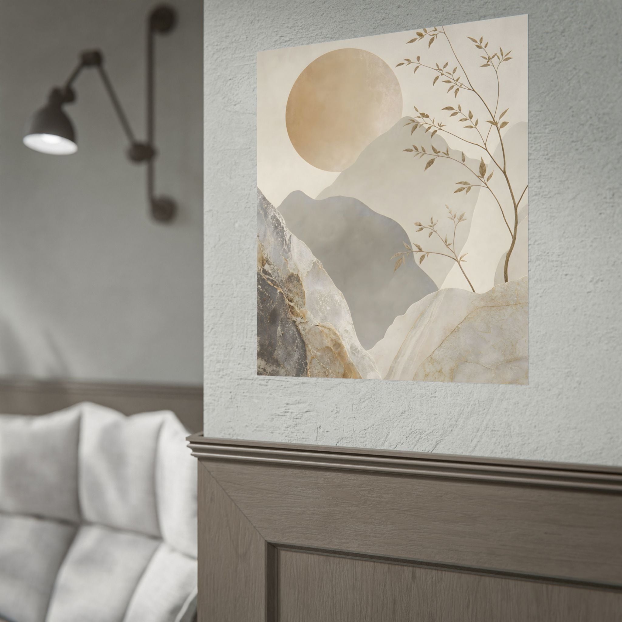 Neutral Minimalist Mountain Sun Rolled Poster
