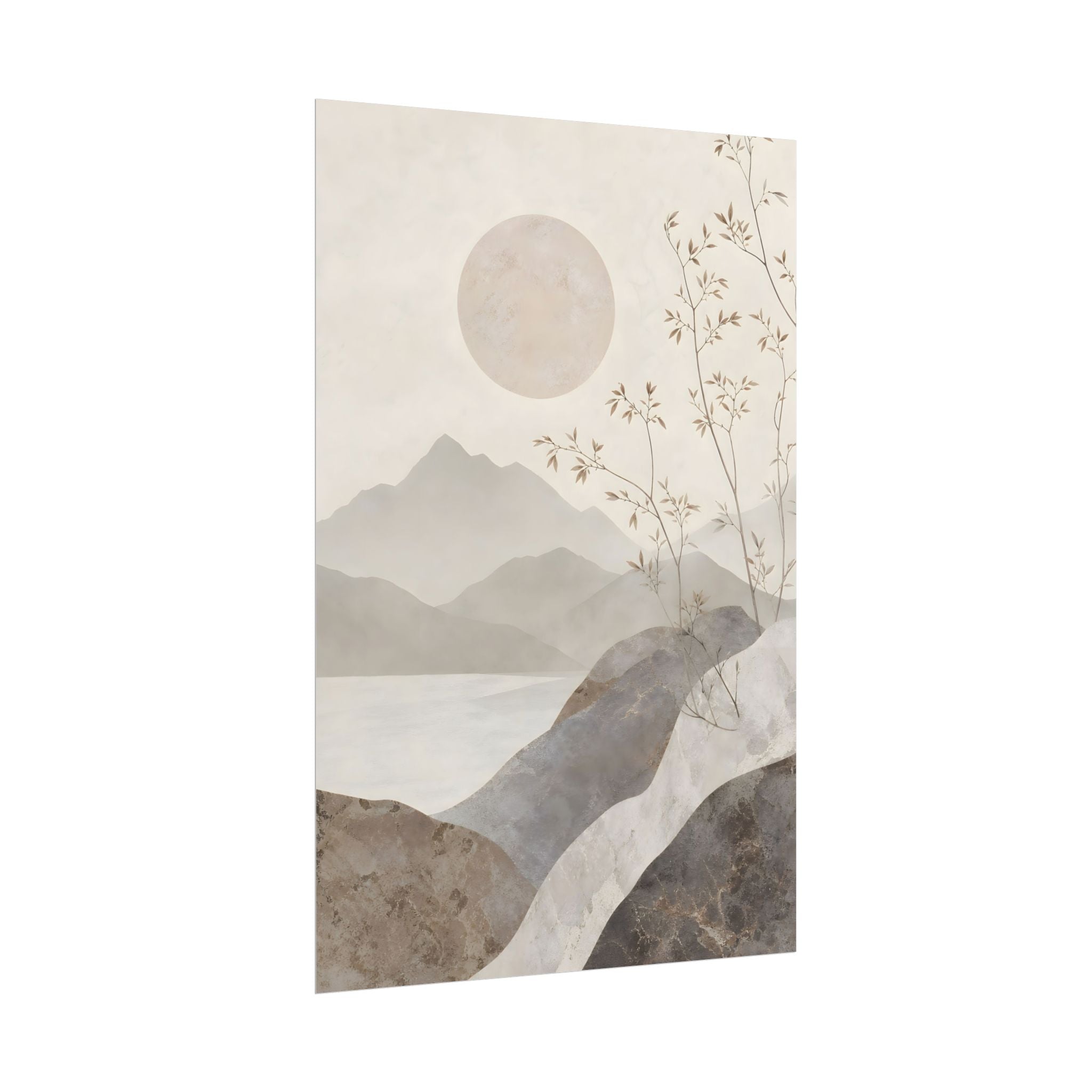 Rolled Poster — Serene Ink Mountain Landscape Wall Art