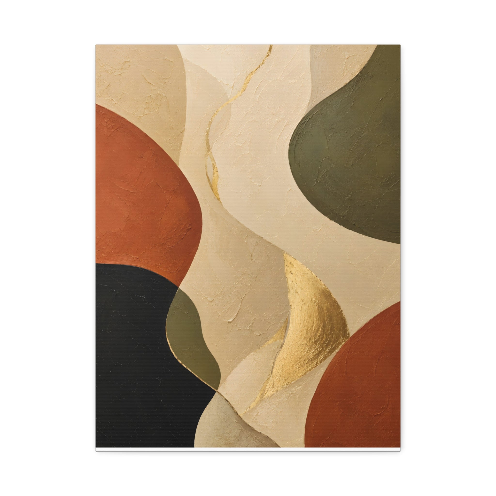 Abstract Earth Tone Canvas Wall Art — Organic Shapes with Gold Accent