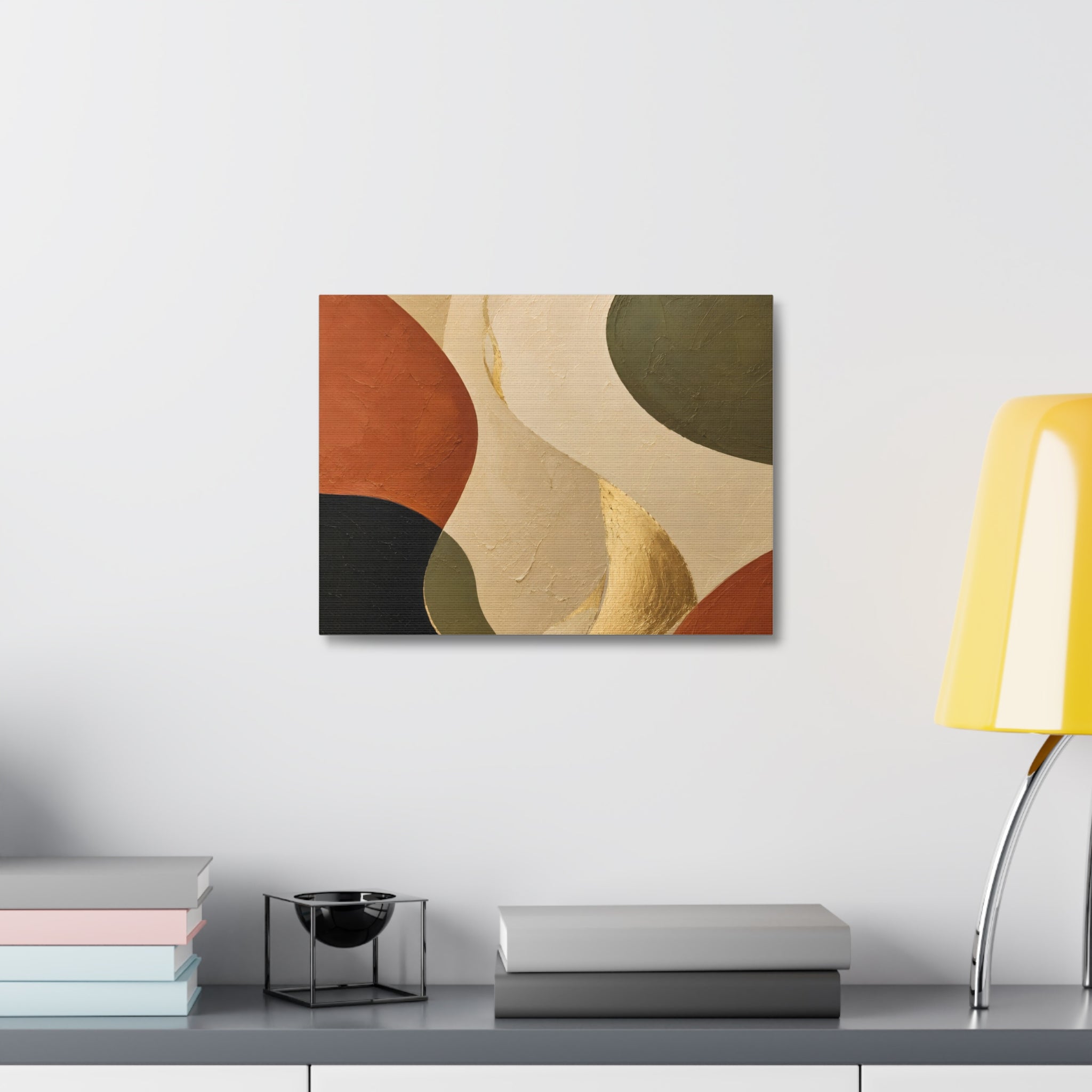 Abstract Earth Tone Canvas Wall Art — Organic Shapes with Gold Accent
