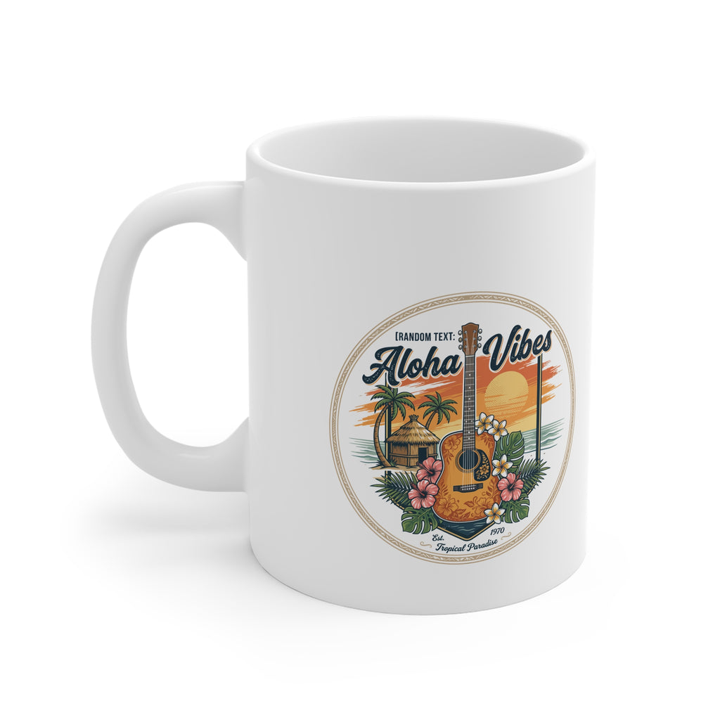 Aloha Vibes Mug — Tropical Guitar Sunset Coffee Cup