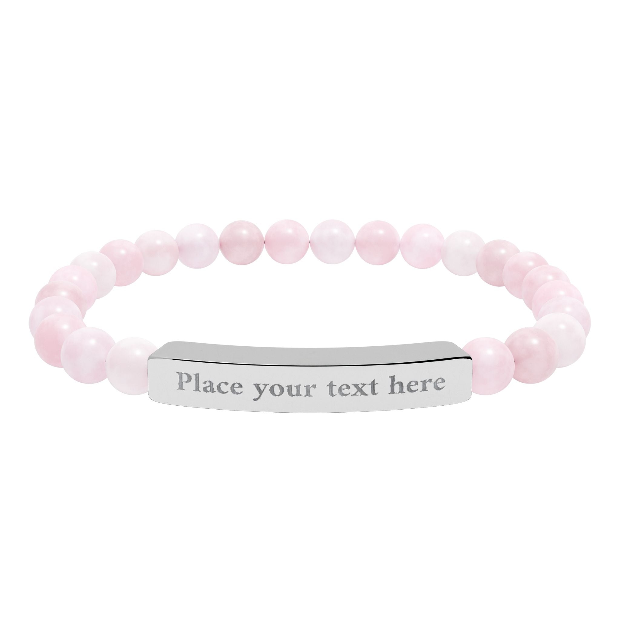 Personalized Natural Stone Bead Bracelet with Custom Engraved Bar | Customizable Message Jewelry Gift