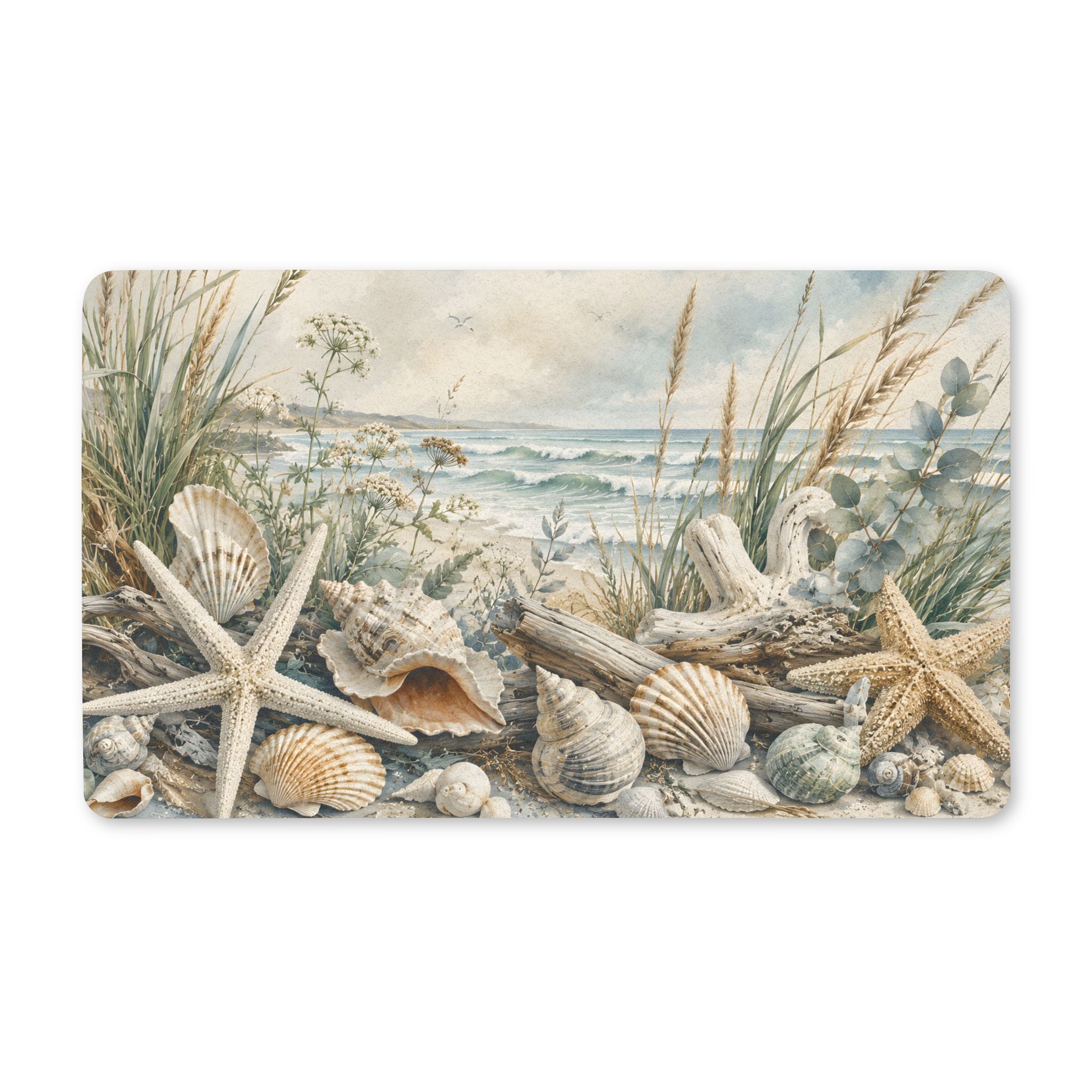 Coastal Seashell Doormat - Beachy Polyester Welcome Mat