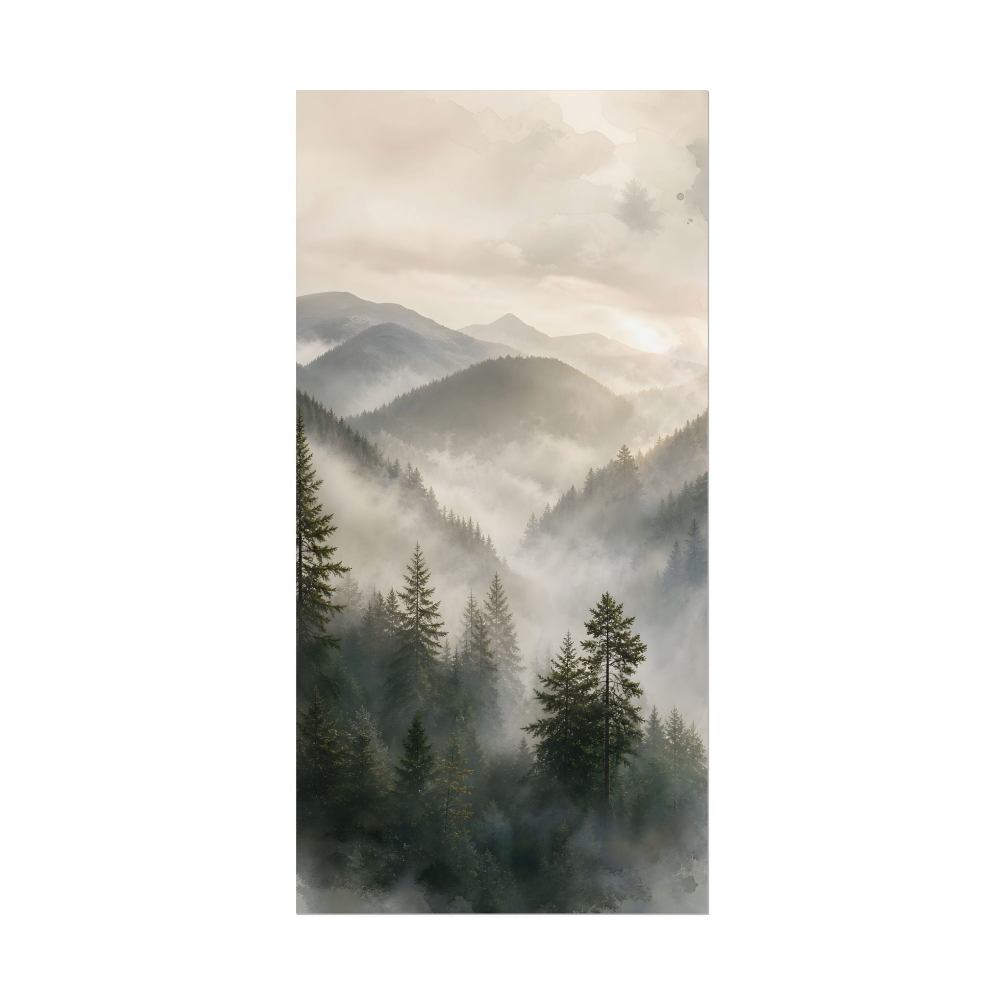 Mist-Filled Mountain Forest Rolled Poster — Serene Nature Wall Art