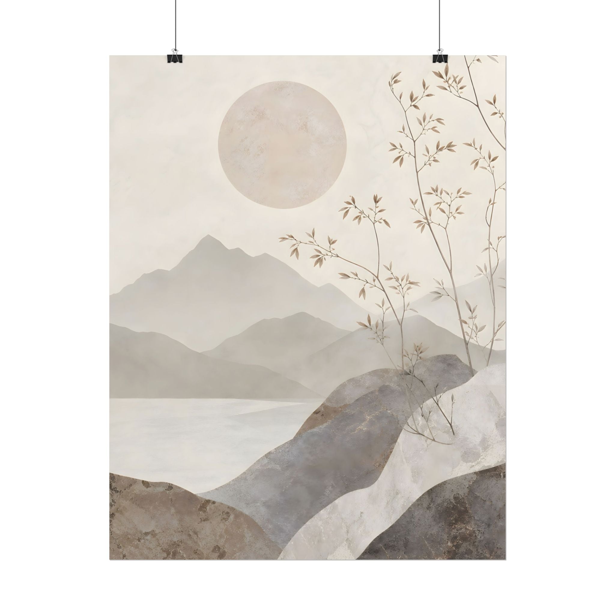 Rolled Poster — Serene Ink Mountain Landscape Wall Art