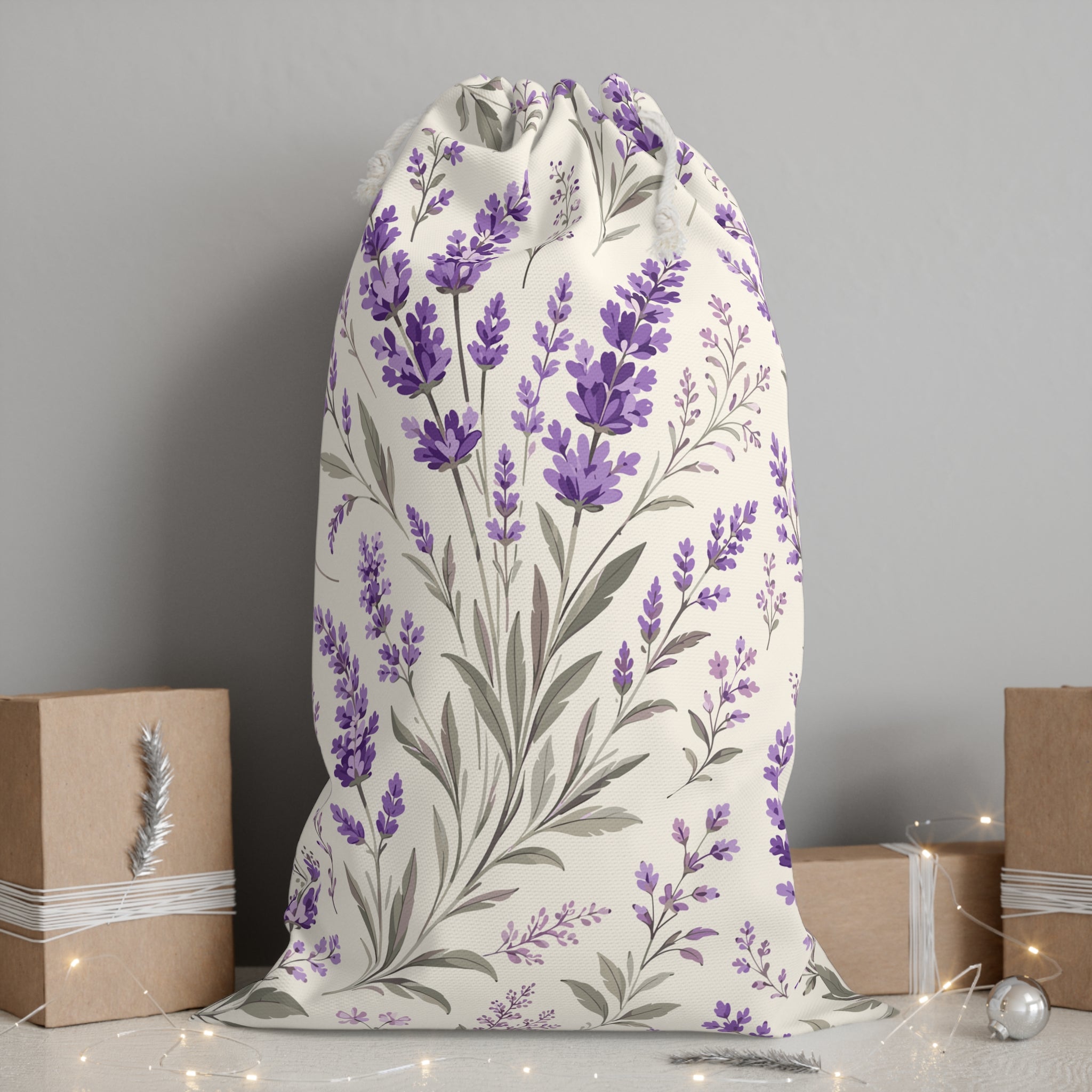 Lavender Floral Drawstring Sack — Botanical Sachet Gift Bag