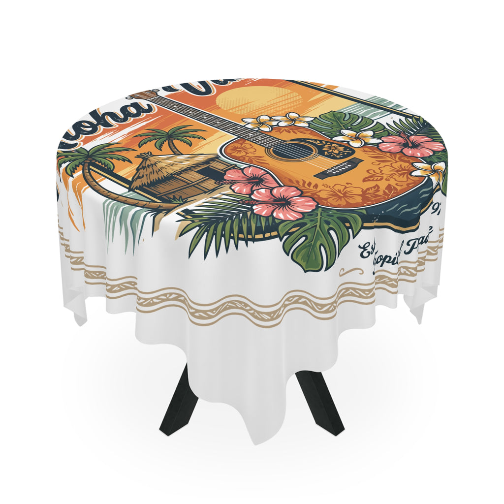 Aloha Vibes Tablecloth – Tropical Guitar Sunset Beach Table Cover