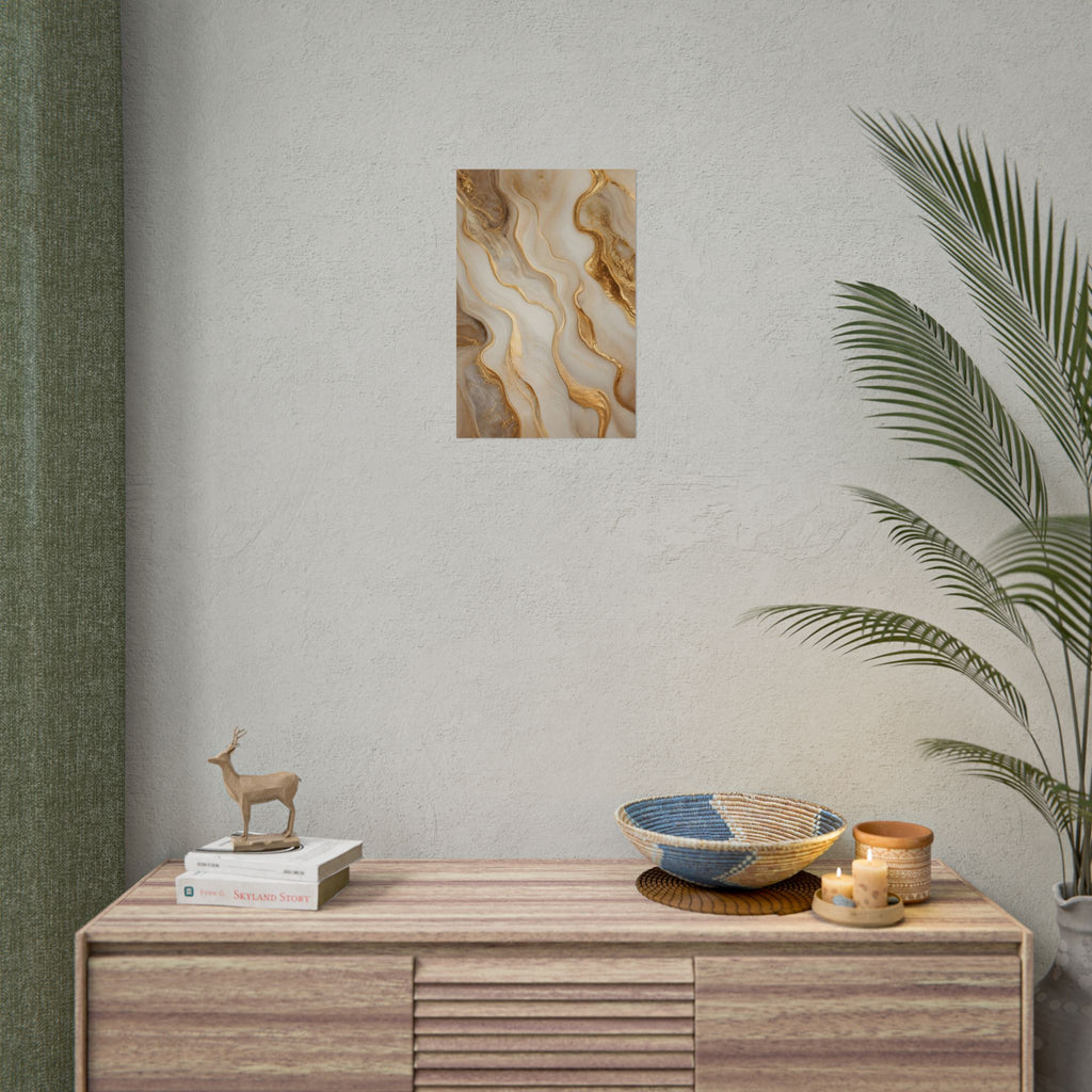 Rolled Poster – Gold Marble Abstract Wall Art, Luxe Swirl Print for Living Room & Office