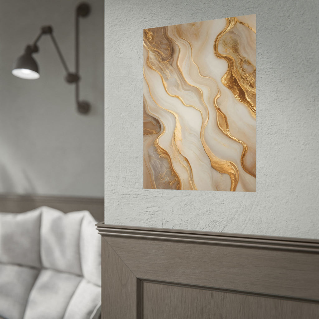 Rolled Poster – Gold Marble Abstract Wall Art, Luxe Swirl Print for Living Room & Office