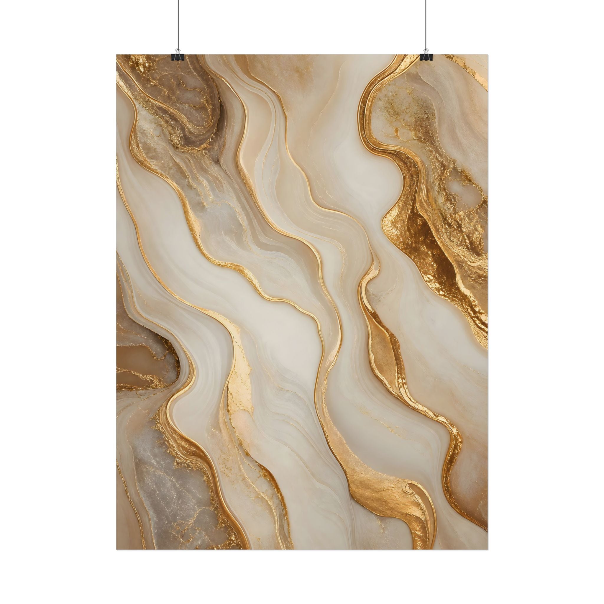 Rolled Poster – Gold Marble Abstract Wall Art, Luxe Swirl Print for Living Room & Office