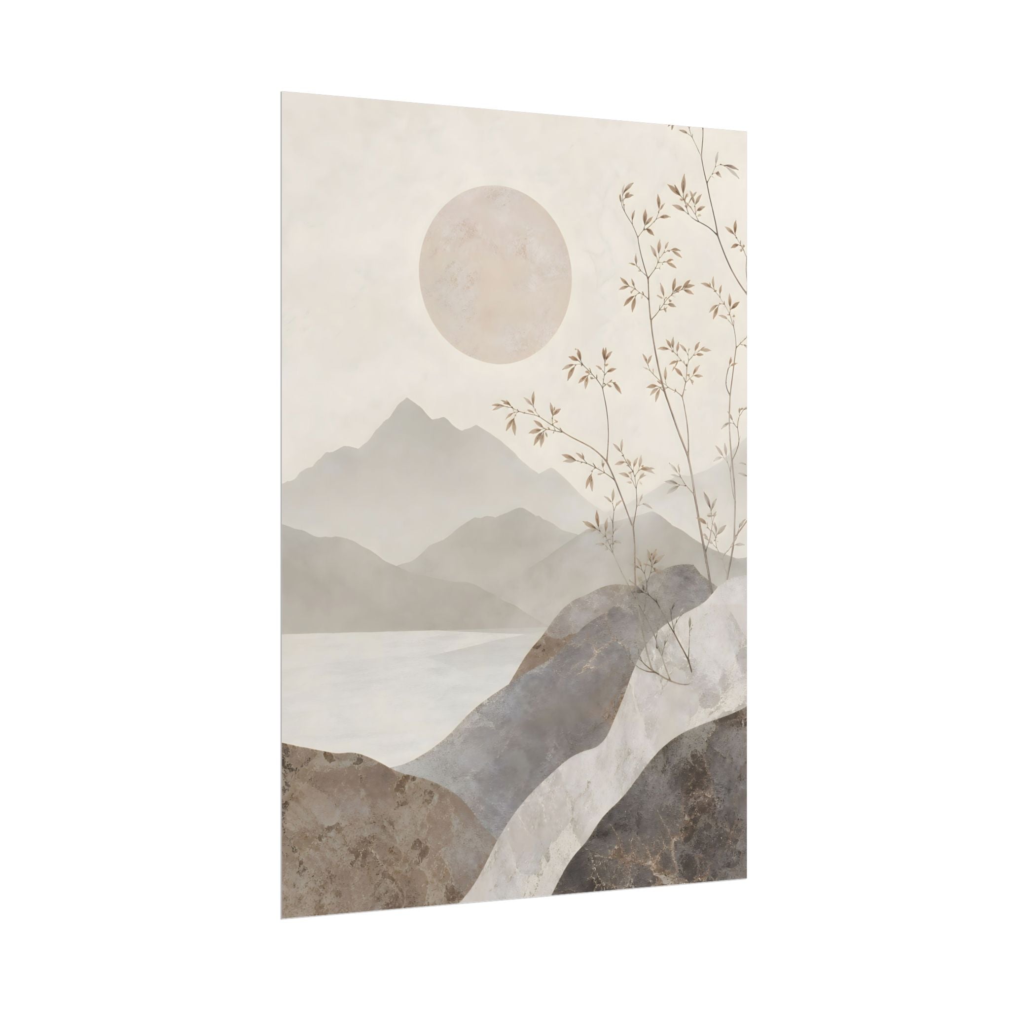 Rolled Poster — Serene Ink Mountain Landscape Wall Art