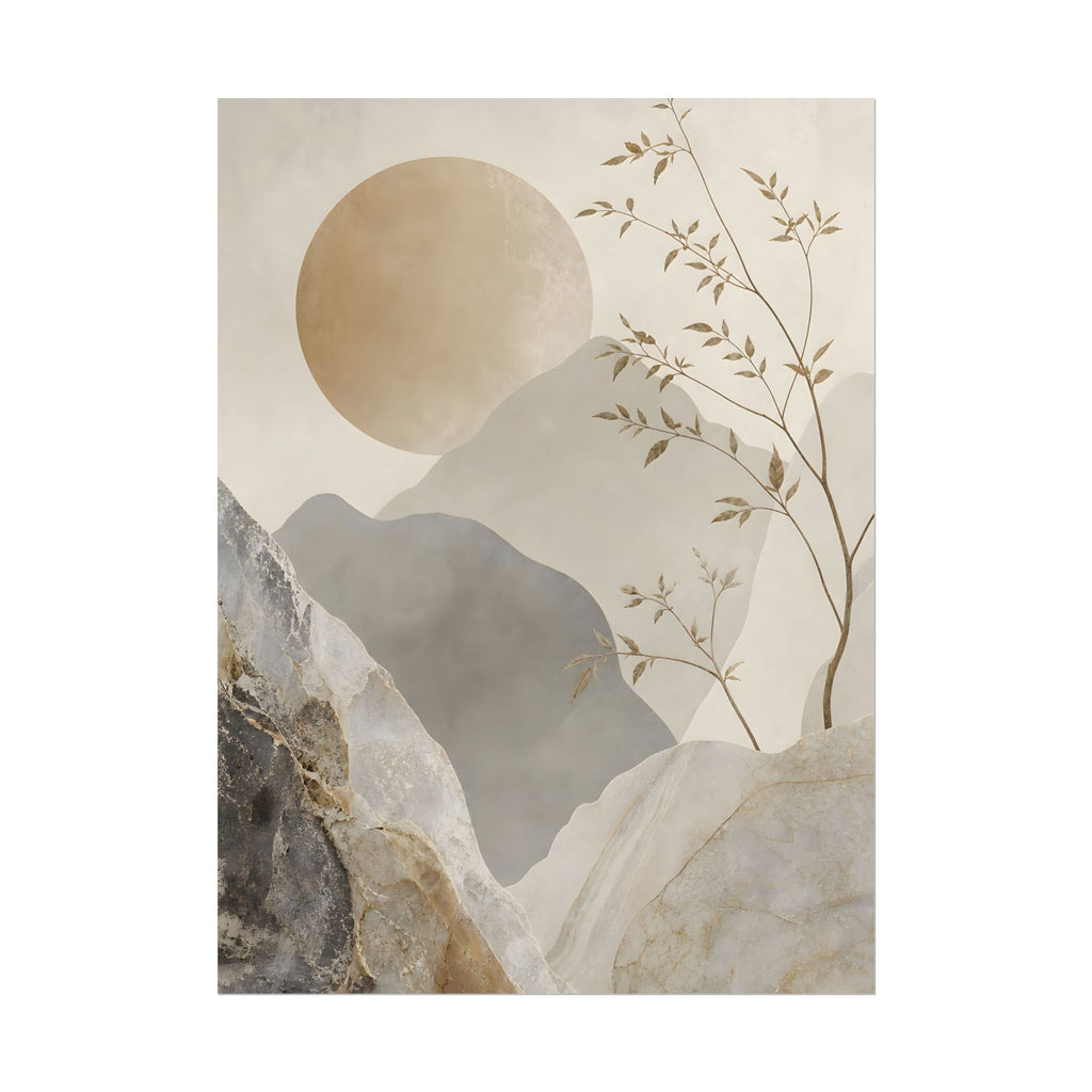 Neutral Minimalist Mountain Sun Rolled Poster
