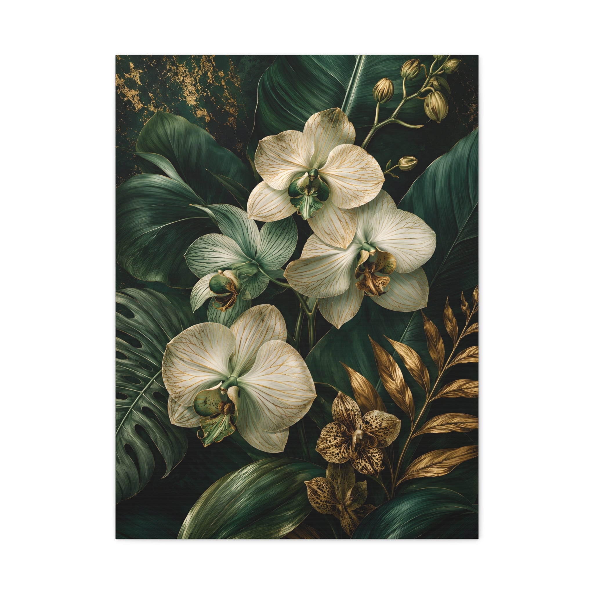 Orchid & Tropical Foliage Matte Canvas Print — Stretched Wall Art