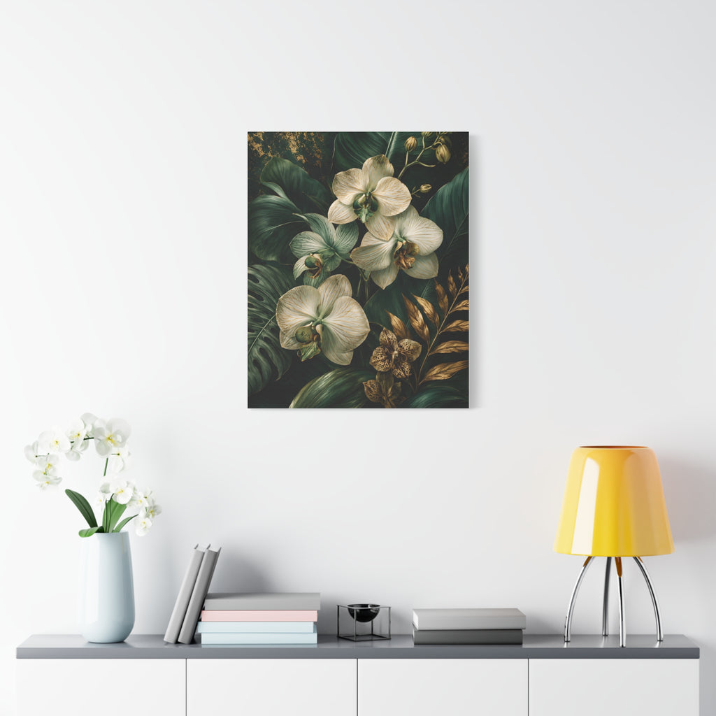 Orchid & Tropical Foliage Matte Canvas Print — Stretched Wall Art