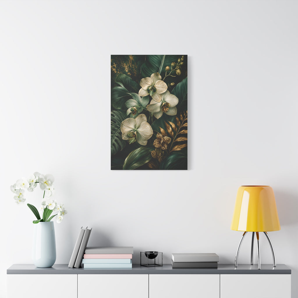 Orchid & Tropical Foliage Matte Canvas Print — Stretched Wall Art