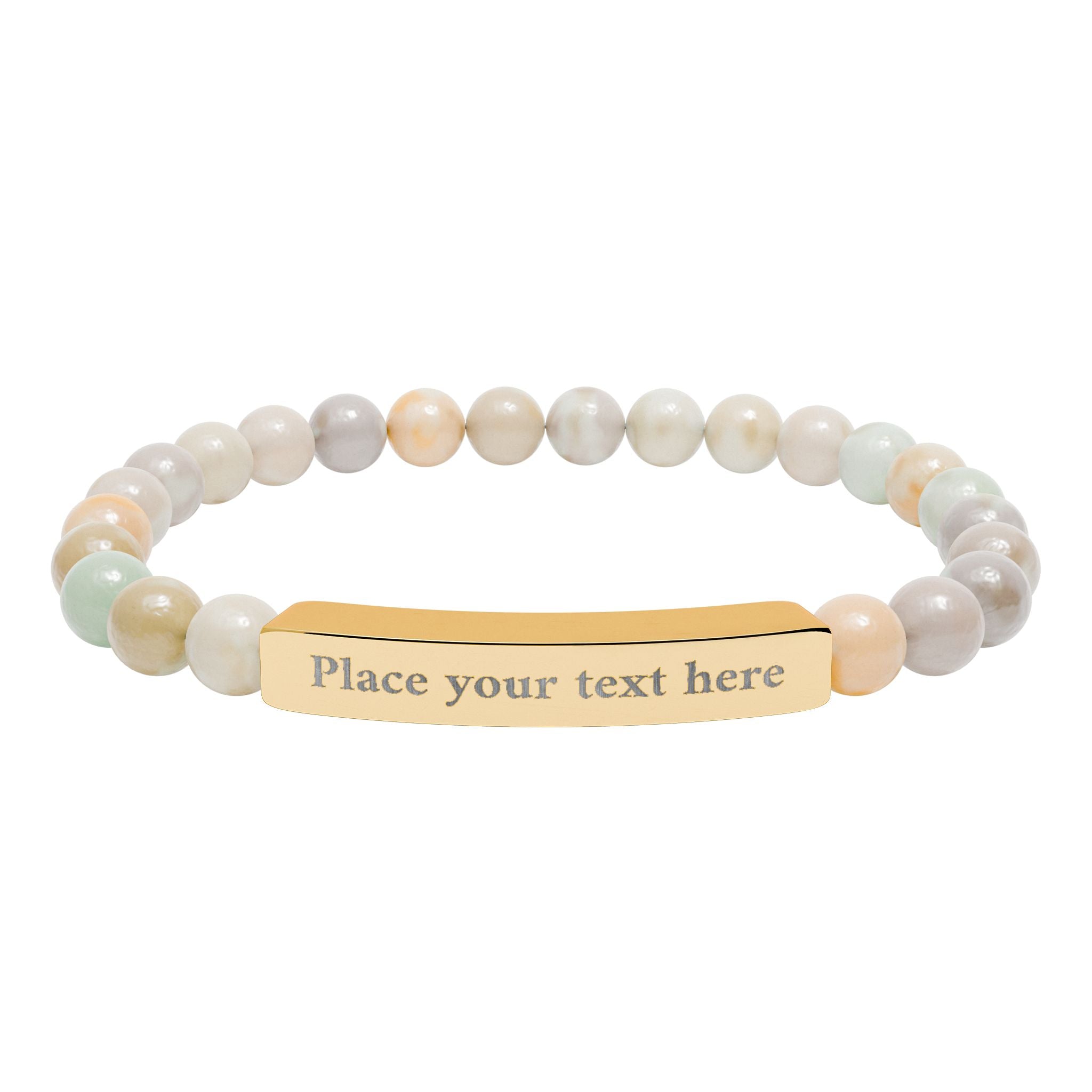 Personalized Natural Stone Bead Bracelet with Custom Engraved Bar | Customizable Message Jewelry Gift