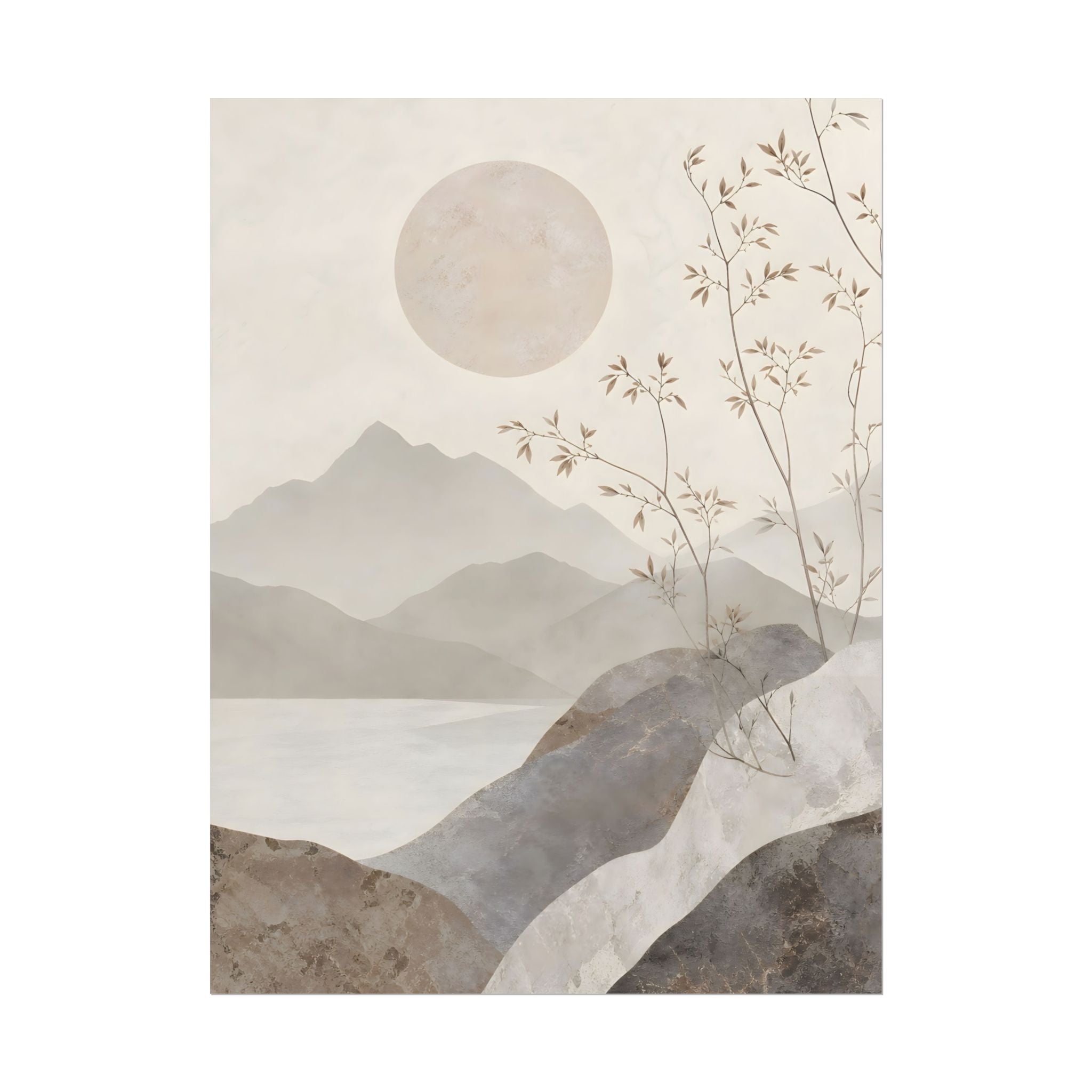 Rolled Poster — Serene Ink Mountain Landscape Wall Art