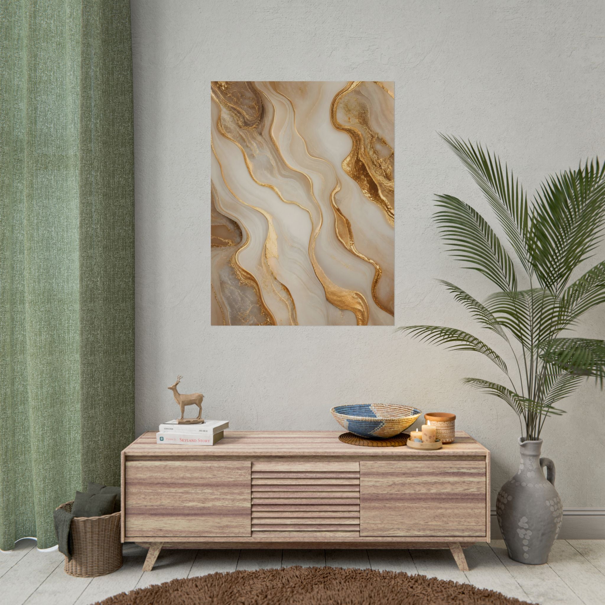 Rolled Poster – Gold Marble Abstract Wall Art, Luxe Swirl Print for Living Room & Office