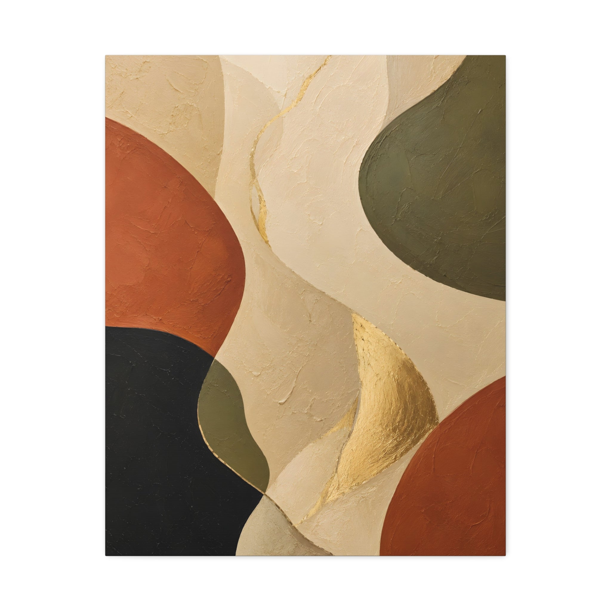 Abstract Earth Tone Canvas Wall Art — Organic Shapes with Gold Accent