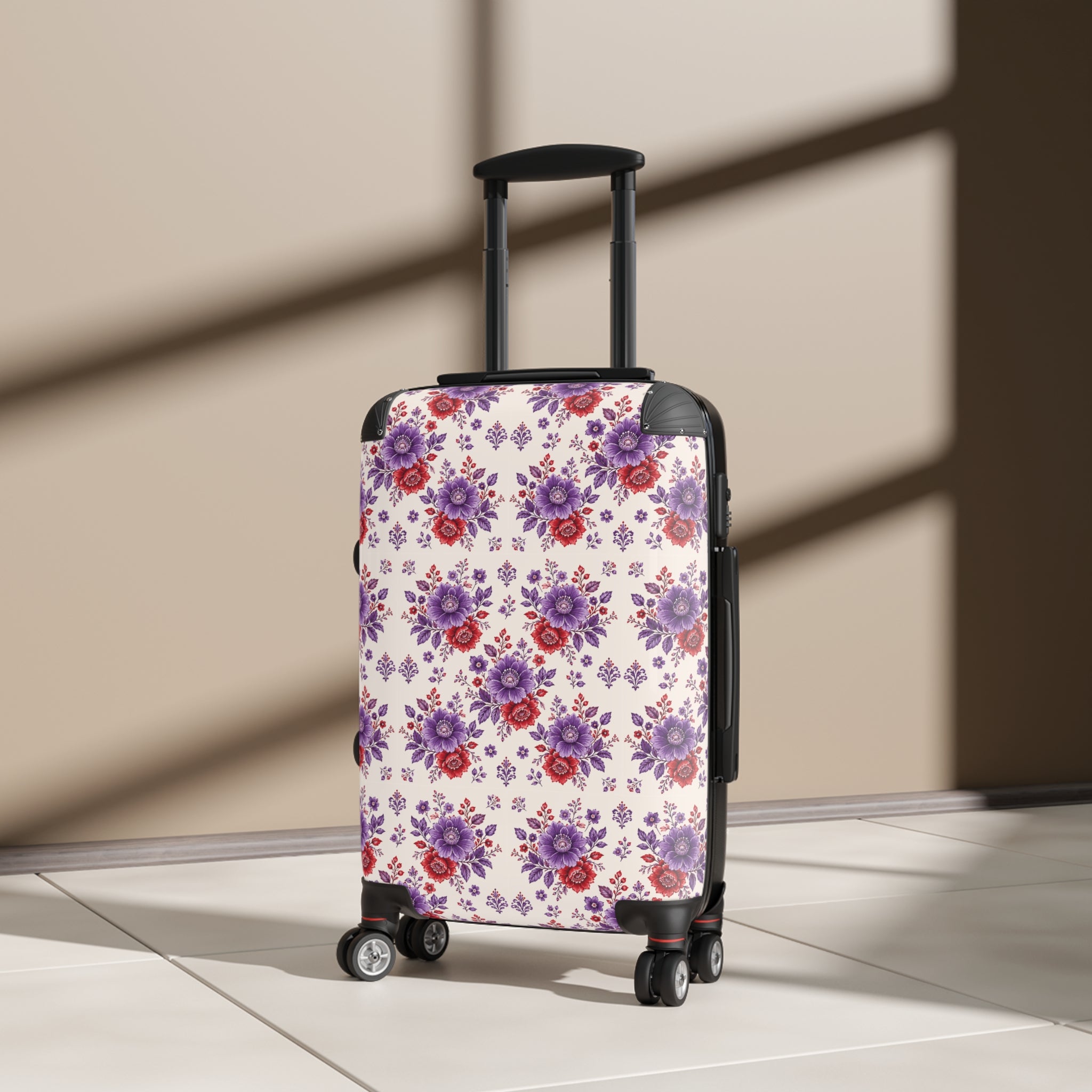 Floral Violet Rose Carry-On Suitcase — Lightweight Patterned Travel Luggage