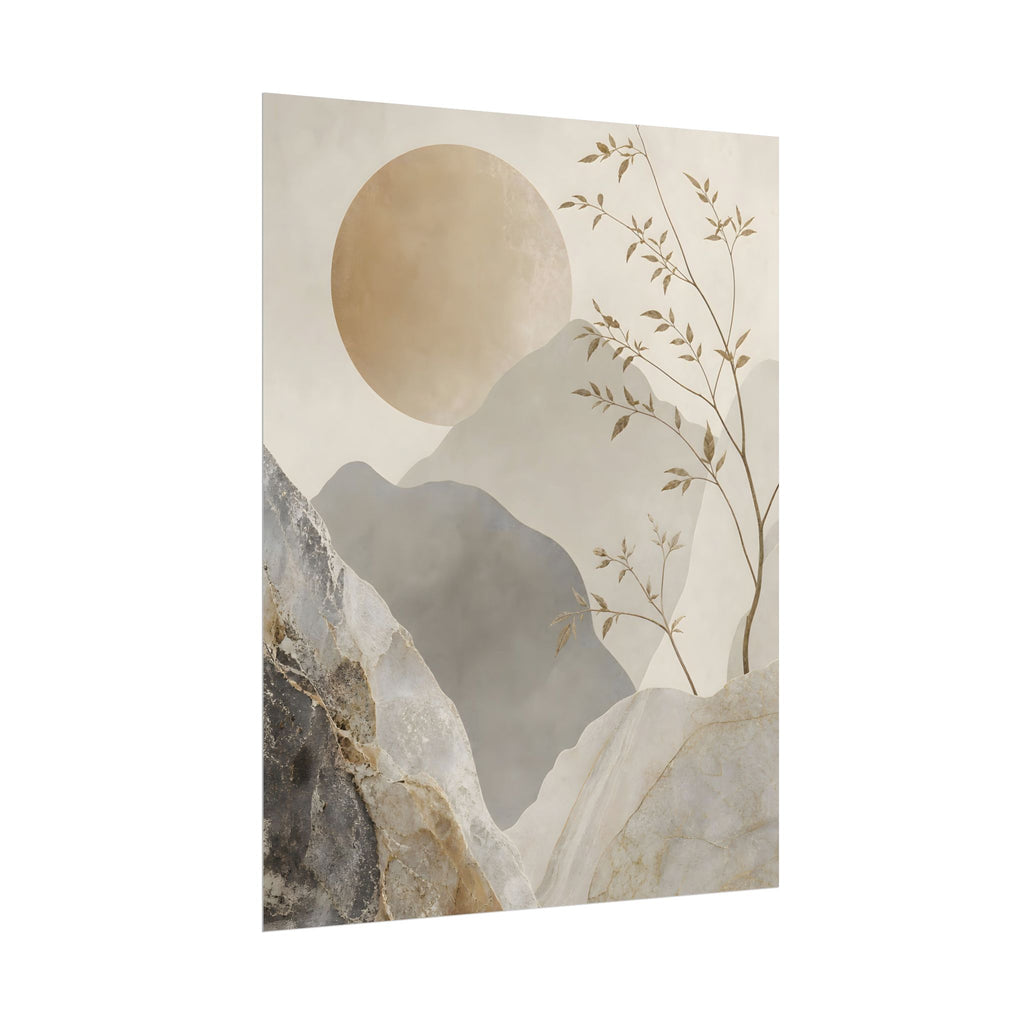 Neutral Minimalist Mountain Sun Rolled Poster