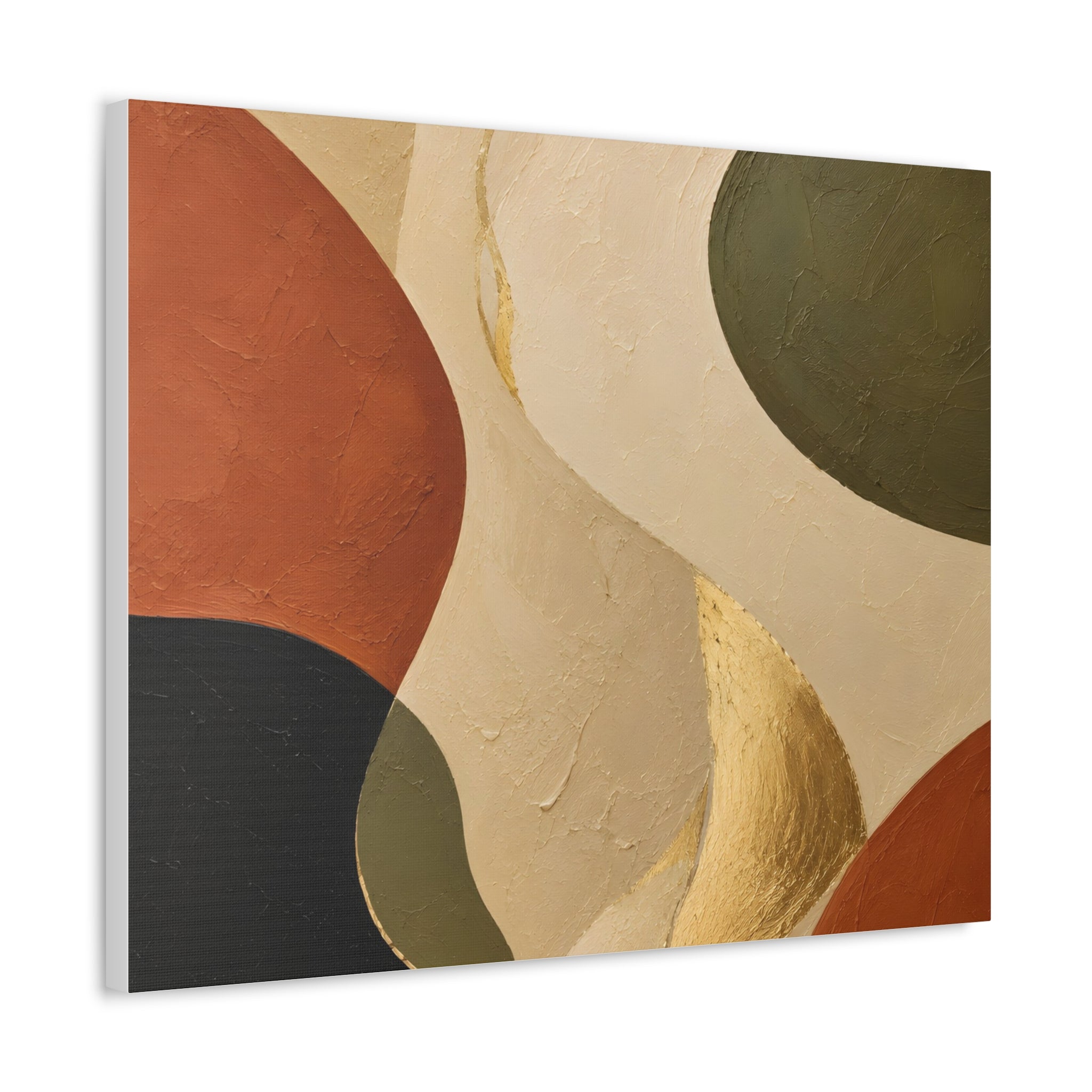 Abstract Earth Tone Canvas Wall Art — Organic Shapes with Gold Accent