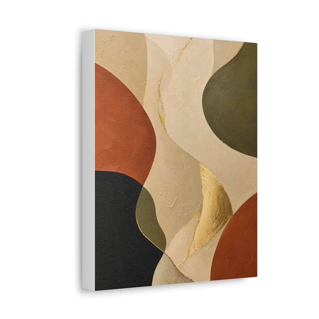 Abstract Earth Tone Canvas Wall Art — Organic Shapes with Gold Accent