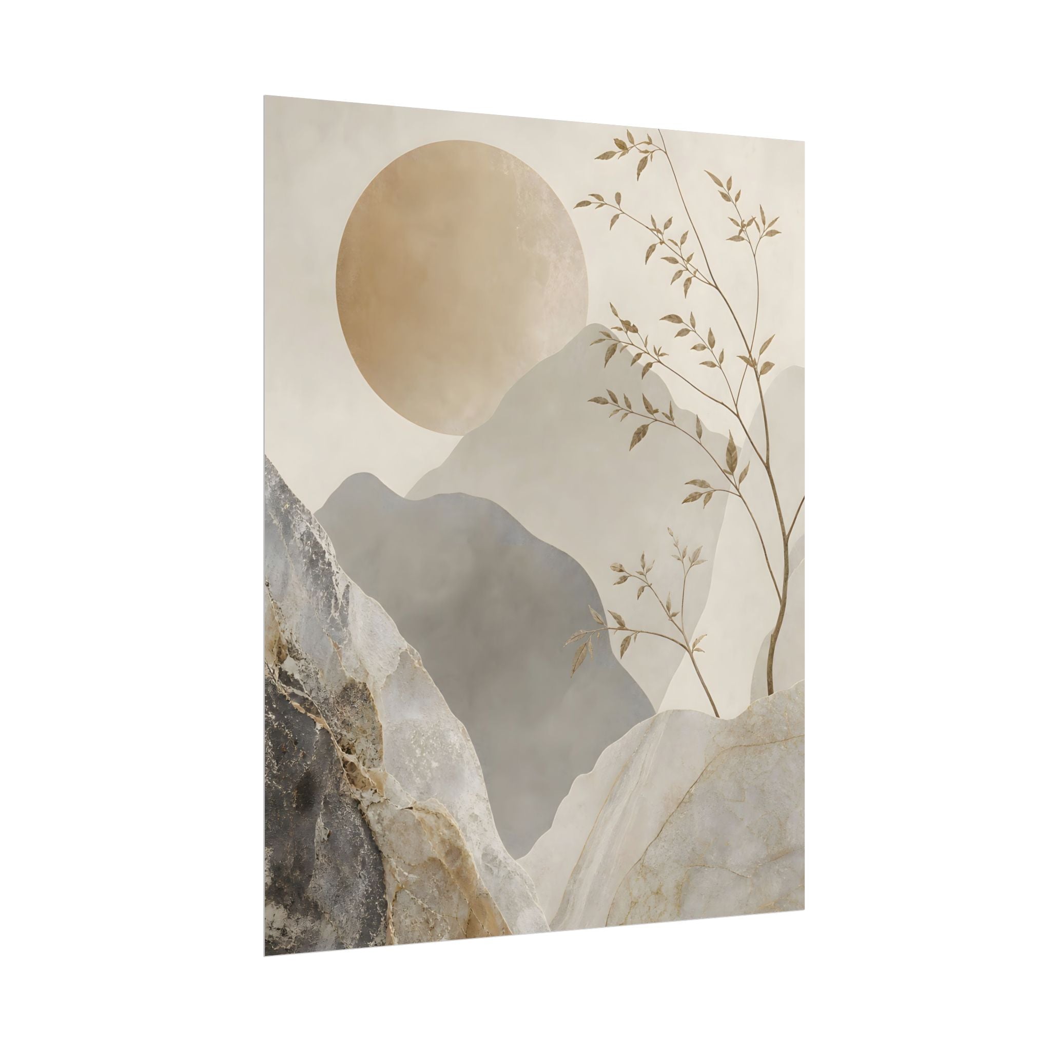 Neutral Minimalist Mountain Sun Rolled Poster