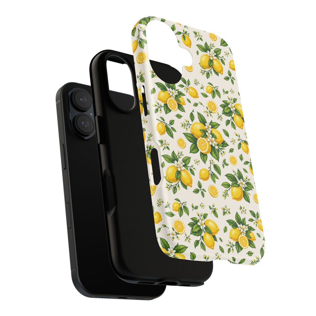 Lemon Pattern Tough Phone Case — Citrus Floral Protective iPhone Cover