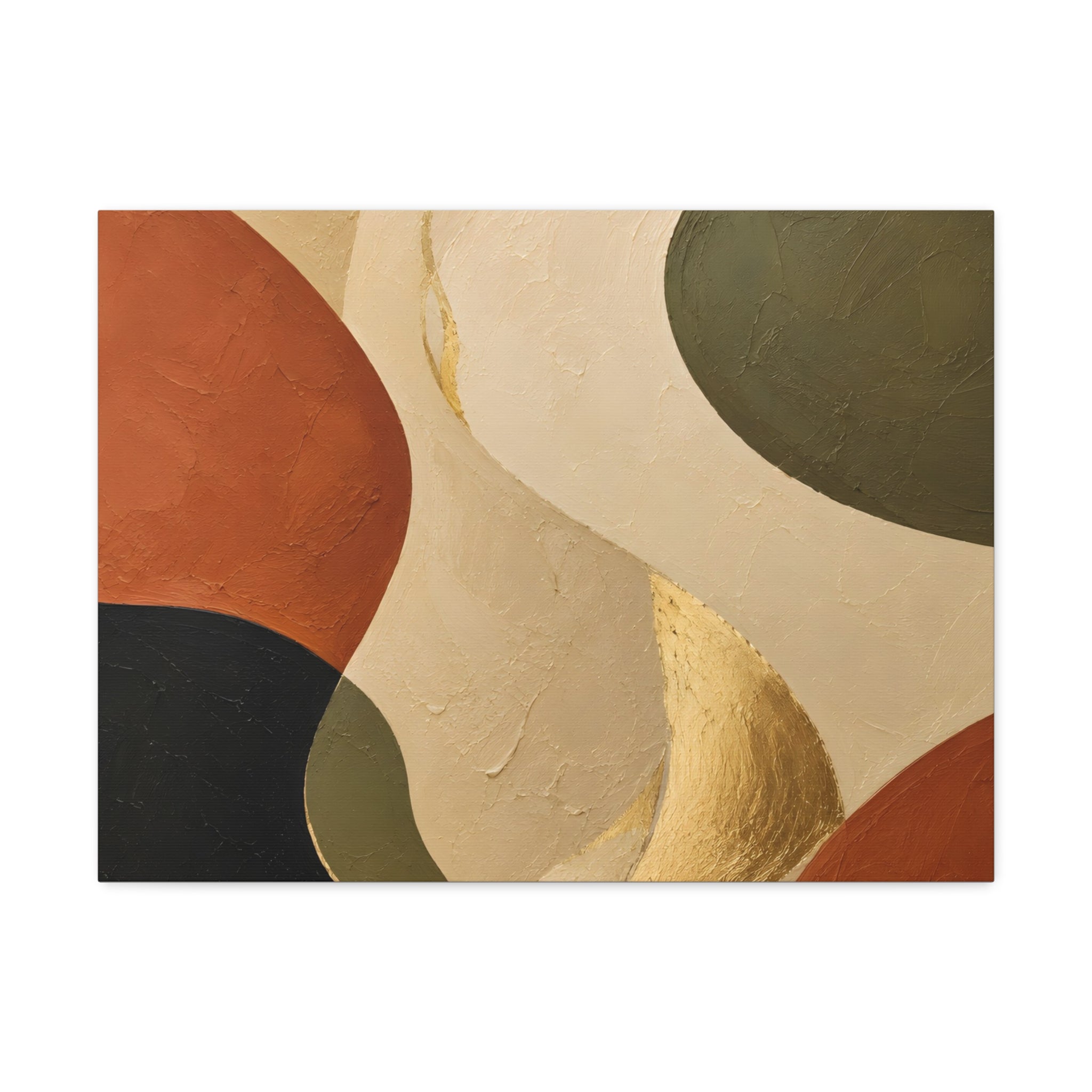 Abstract Earth Tone Canvas Wall Art — Organic Shapes with Gold Accent
