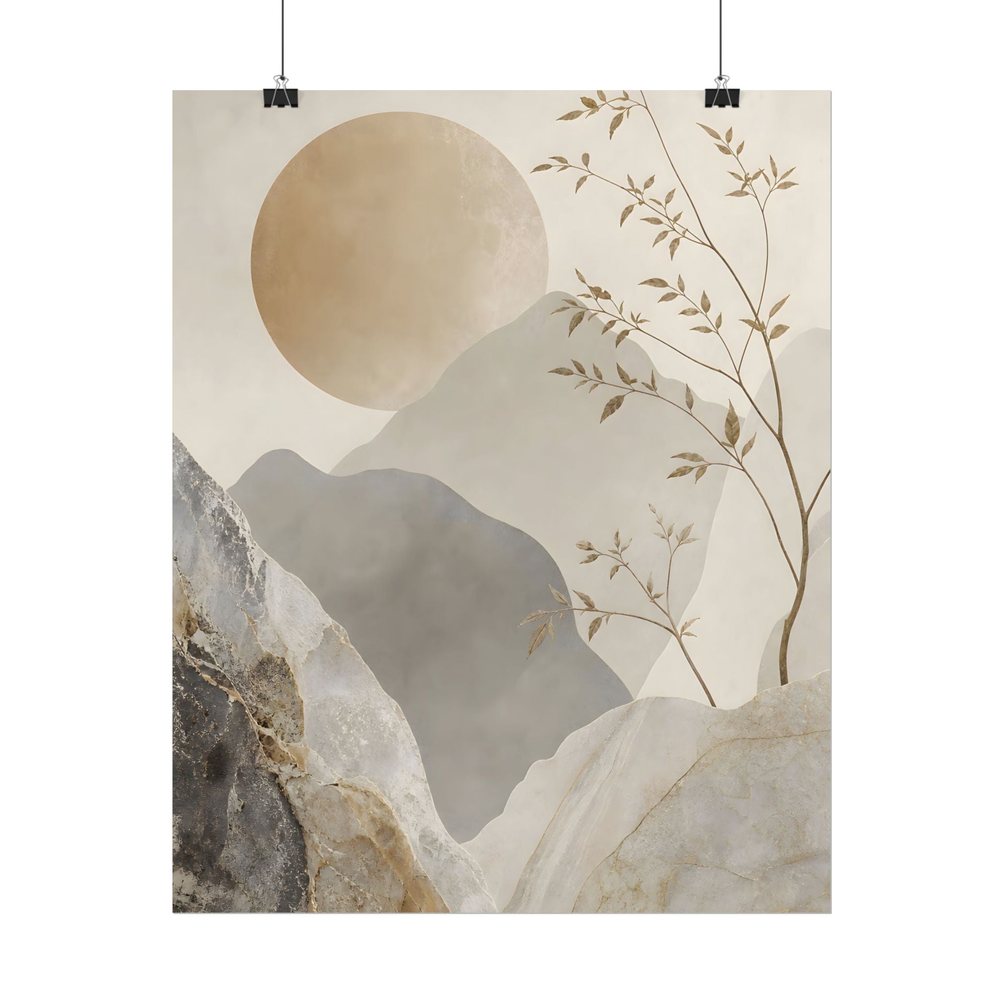 Neutral Minimalist Mountain Sun Rolled Poster